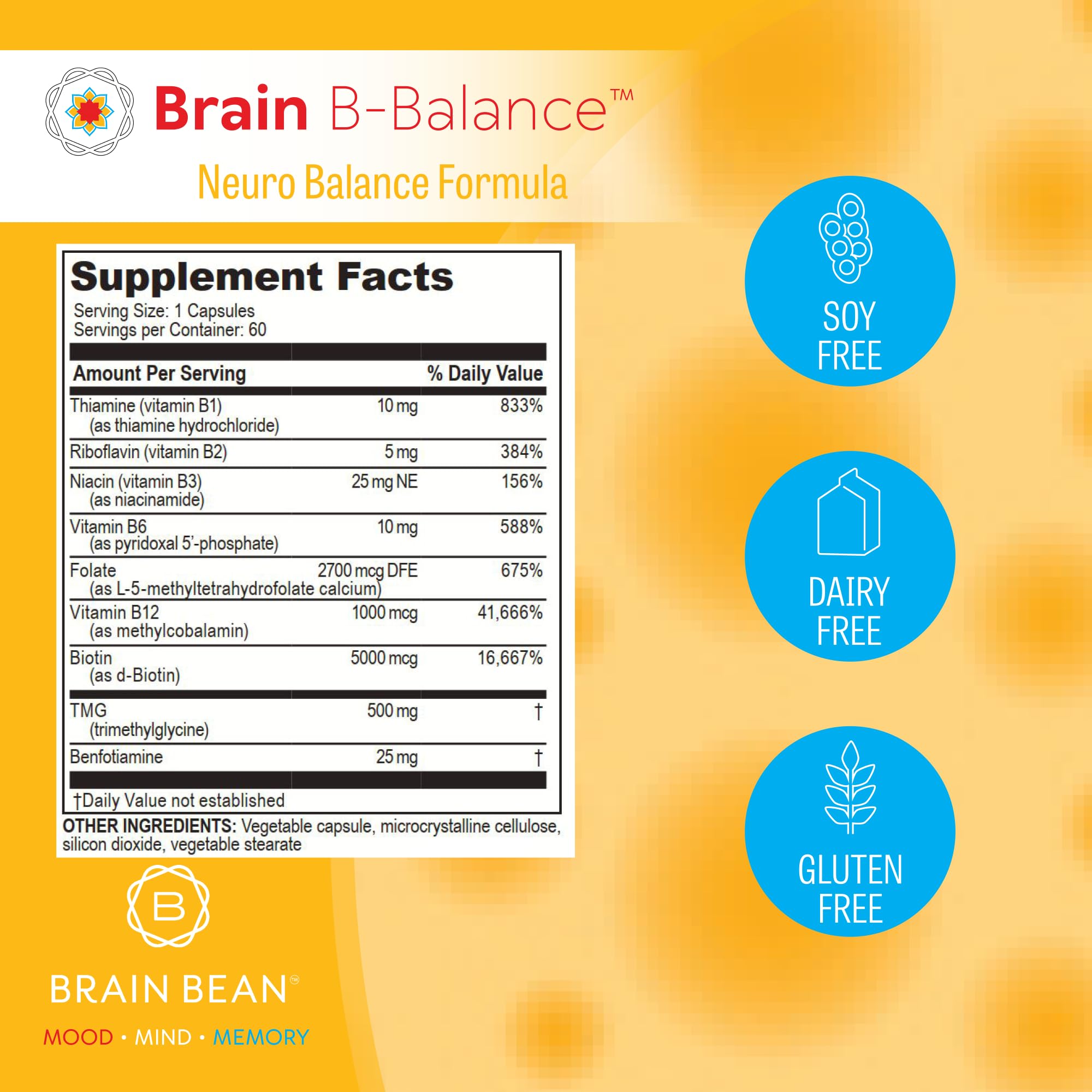 Brain Bean etiqueta con ingredientes activos y beneficios claros