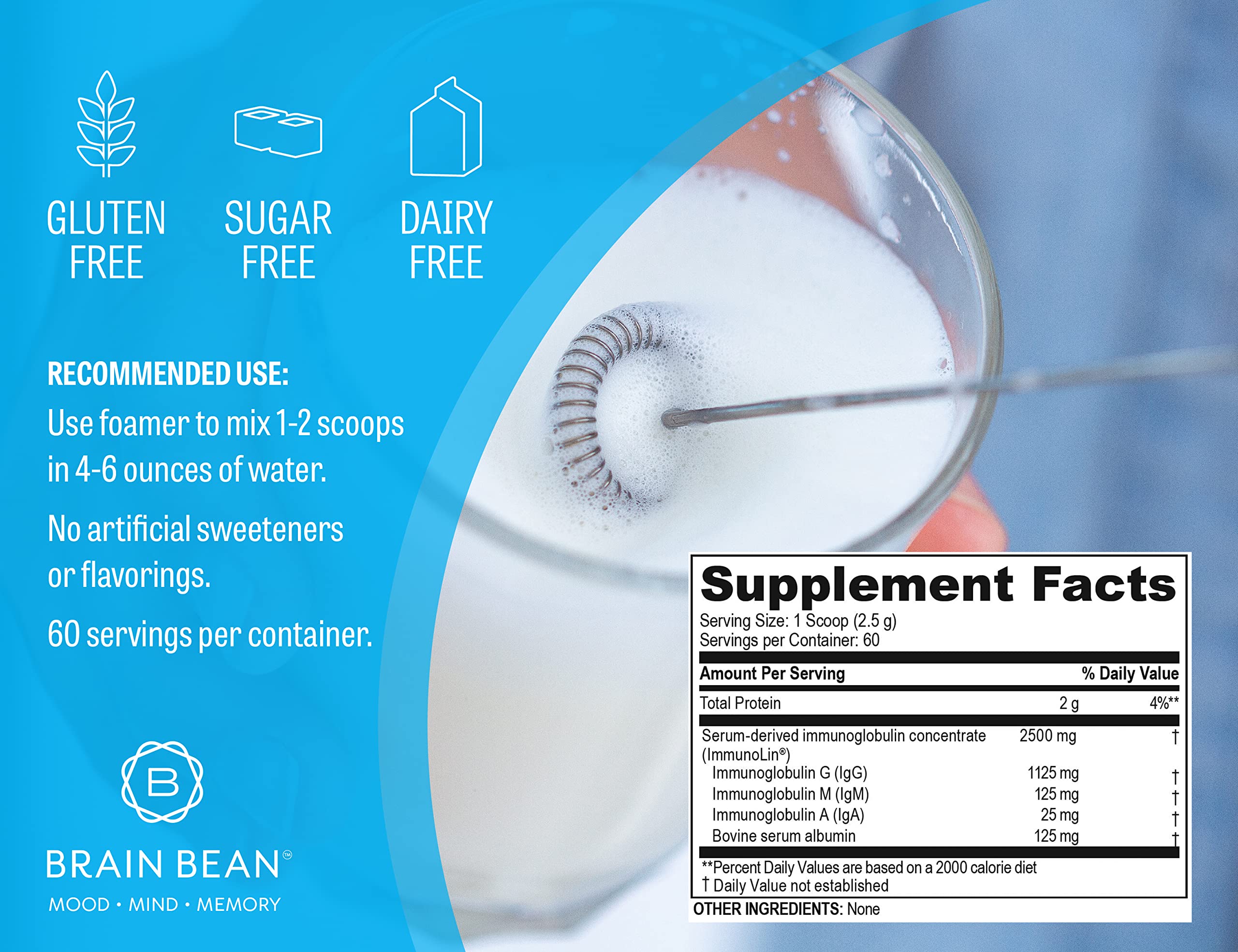 Brain Bean etiqueta con datos nutricionales y lista de ingredientes