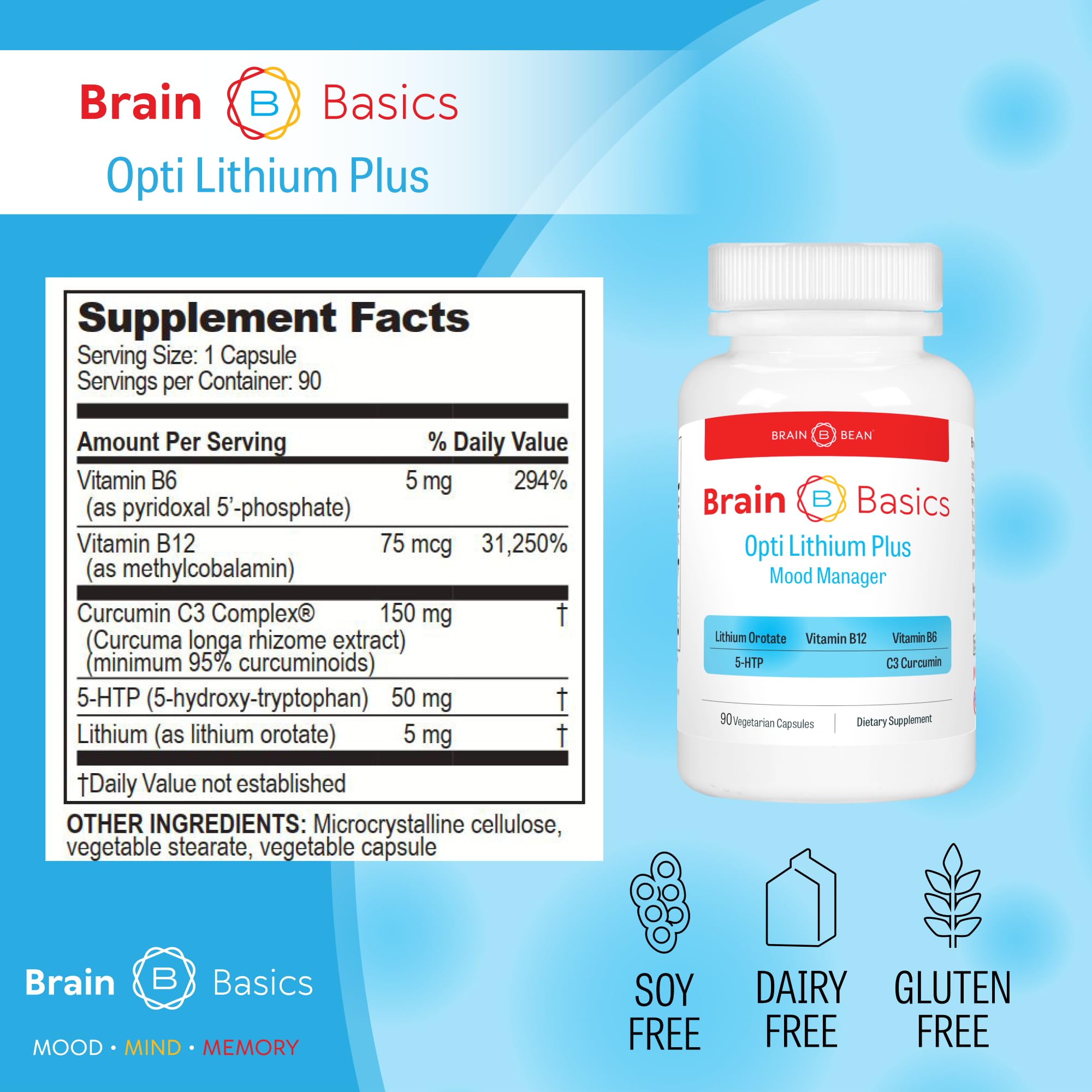 Brain Bean opti lithium plus primer plano de la tableta mostrando textura y pureza