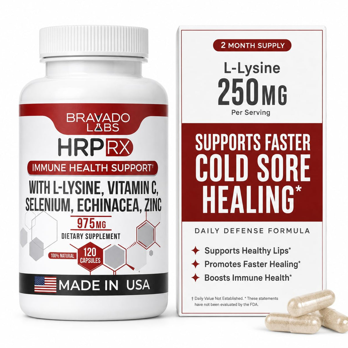 Bravado Labs envase frontal mostrando lisina vegana y beneficios claros