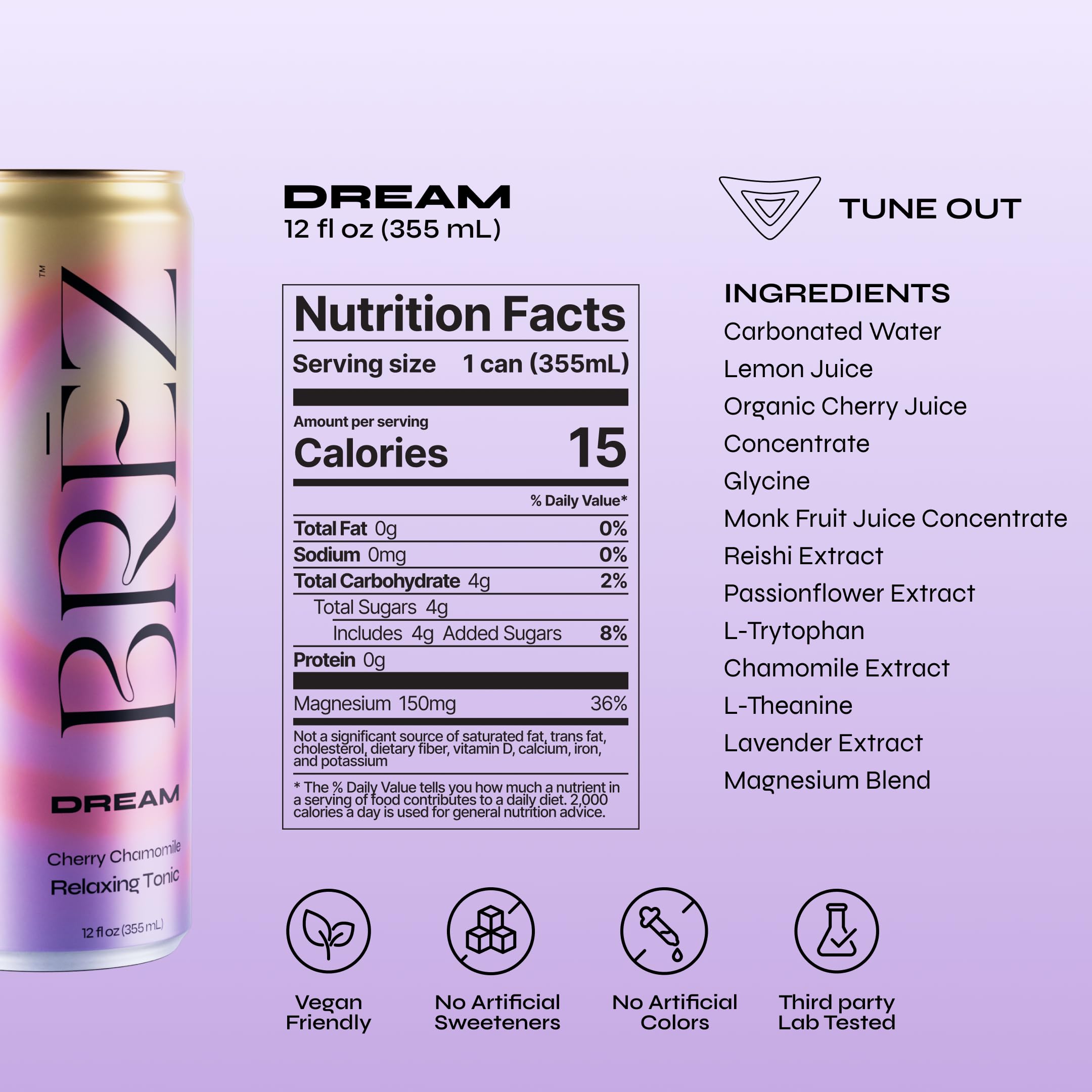 BREZ Dream en mesa nocturna con luz tenue, promoviendo calma antes de dormir