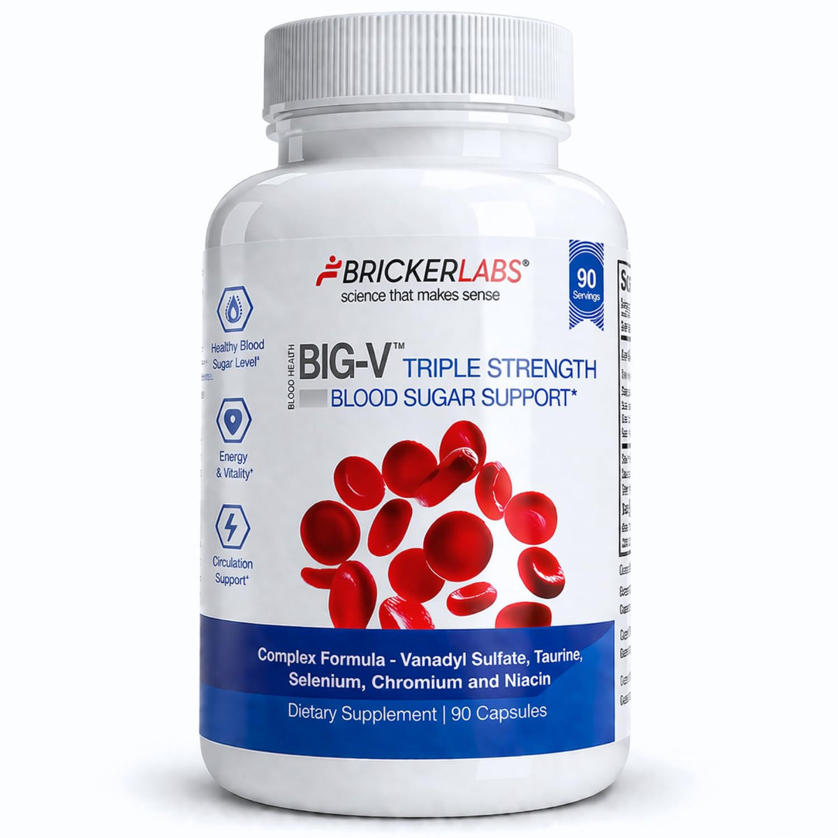 Bricker Labs vista frontal del frasco y beneficios visibles