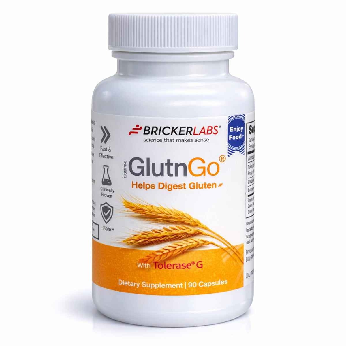Bricker Labs frasco frontal mostrando etiqueta y beneficio digestivo