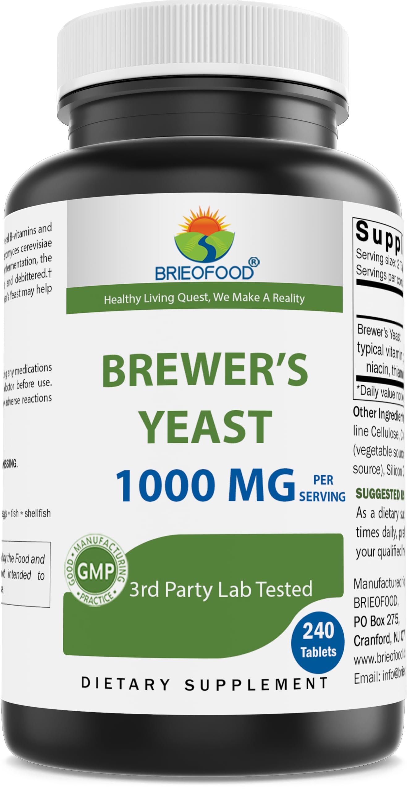 Brieofood frasco frente mostrando etiqueta y tamaño del producto