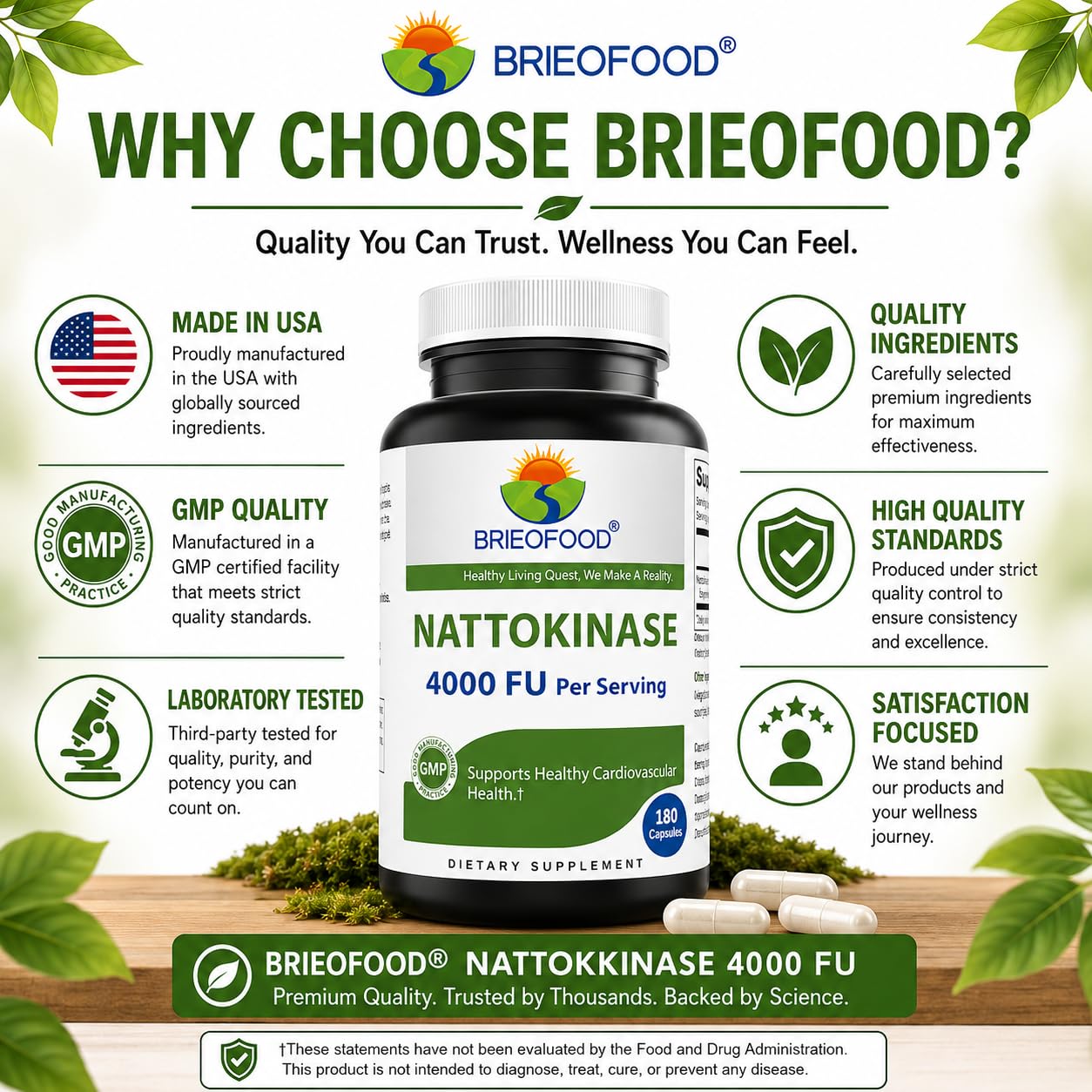 Brieofood polvo de nattokinase en cucharilla enfatizando concentración