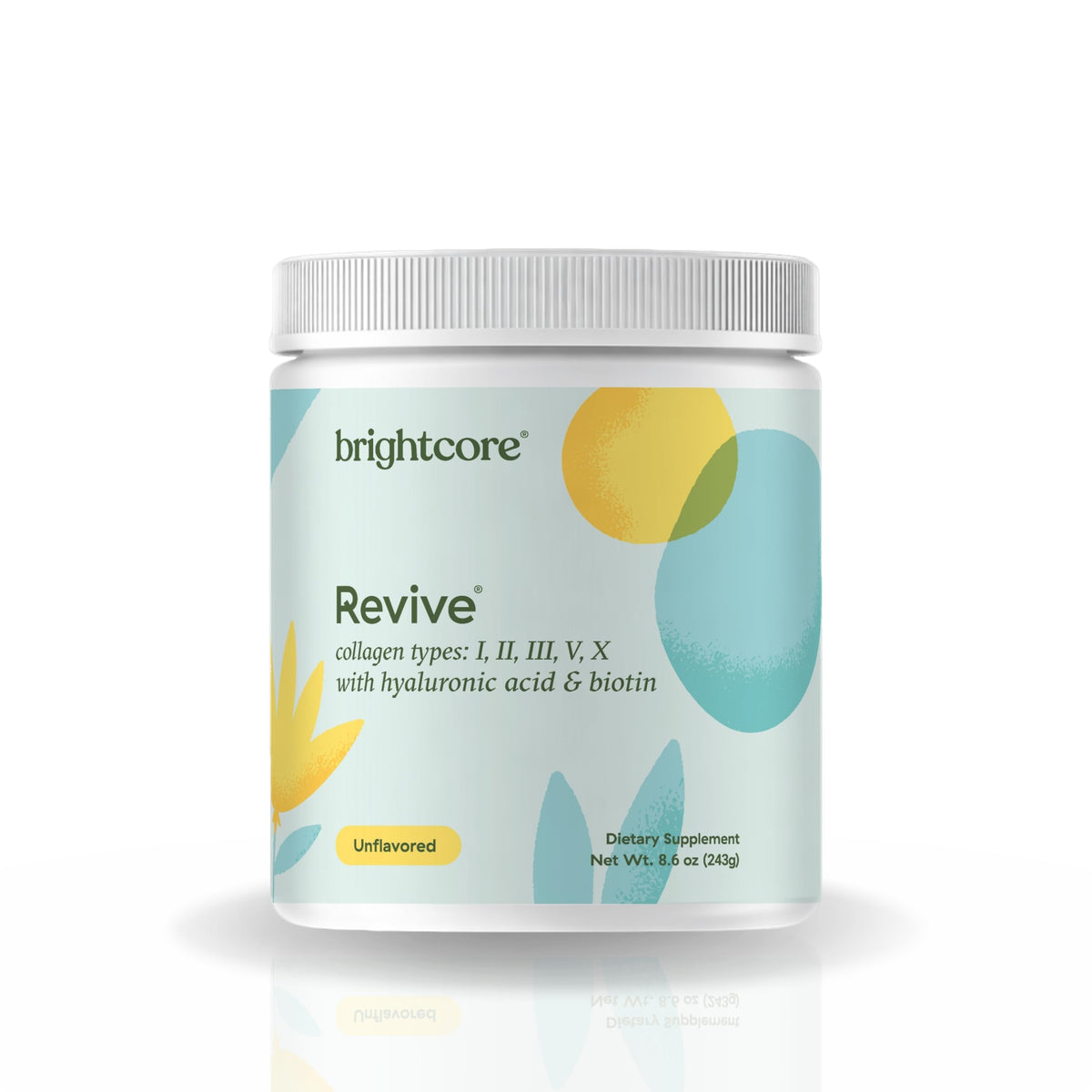 Brightcore envase frontal mostrando 30 porciones y beneficios claros