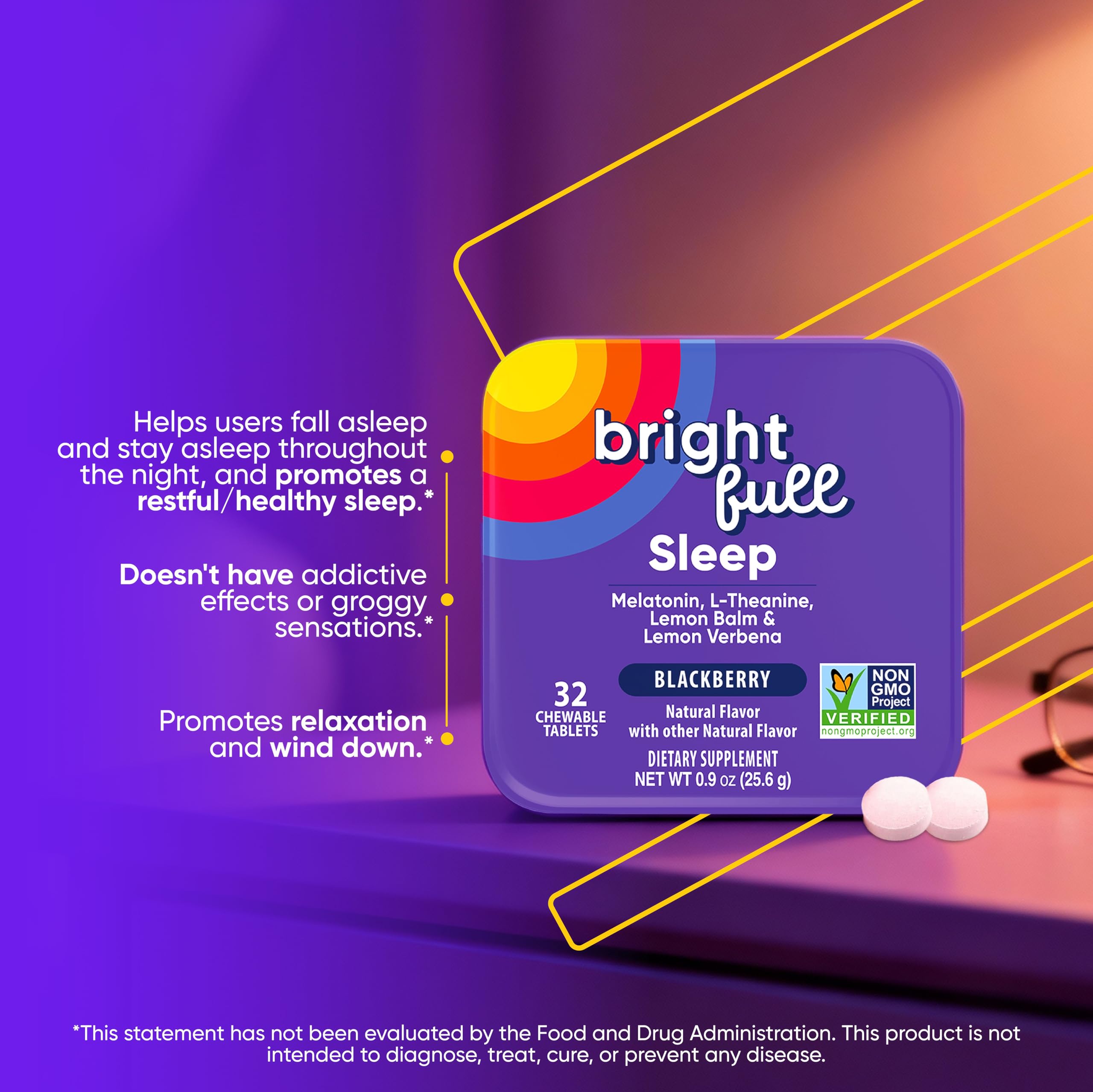 BRIGHTFULL en mesa de noche junto a libros, facilita la rutina nocturna