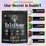 BRIODOSE MUSHROOM COFFEE taza en mano, enfoque sostenido sin nervios