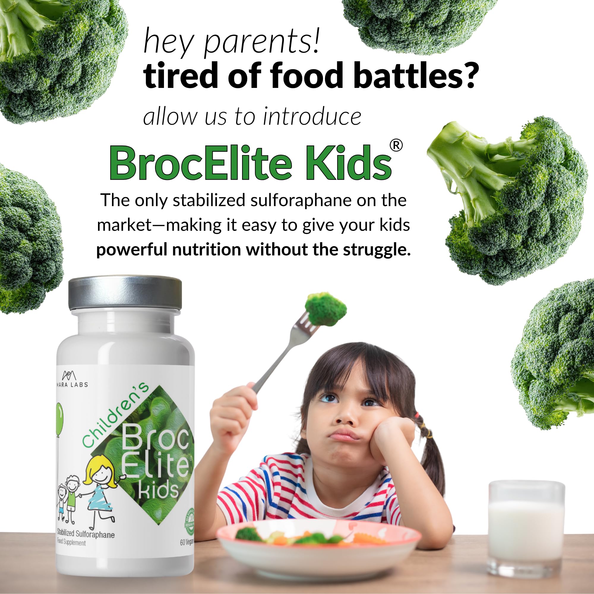 BrocElite cápsula abierta con polvo para mezclar en alimentos y facilitar toma