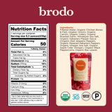 Brodo etiqueta de ingredientes orgánicos destacando pureza