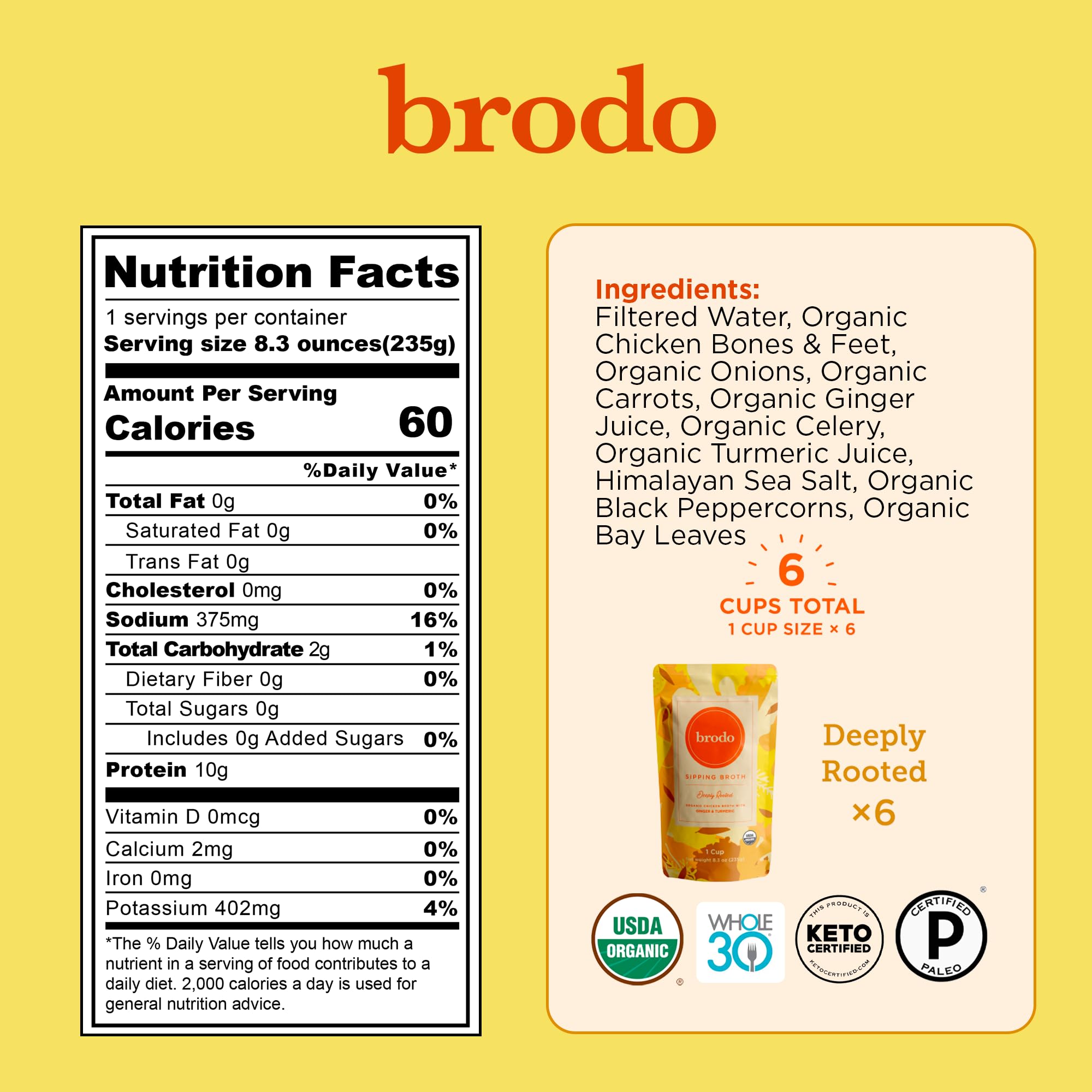 Brodo pouch abierto vertiendo caldo caliente listo para usar al instante