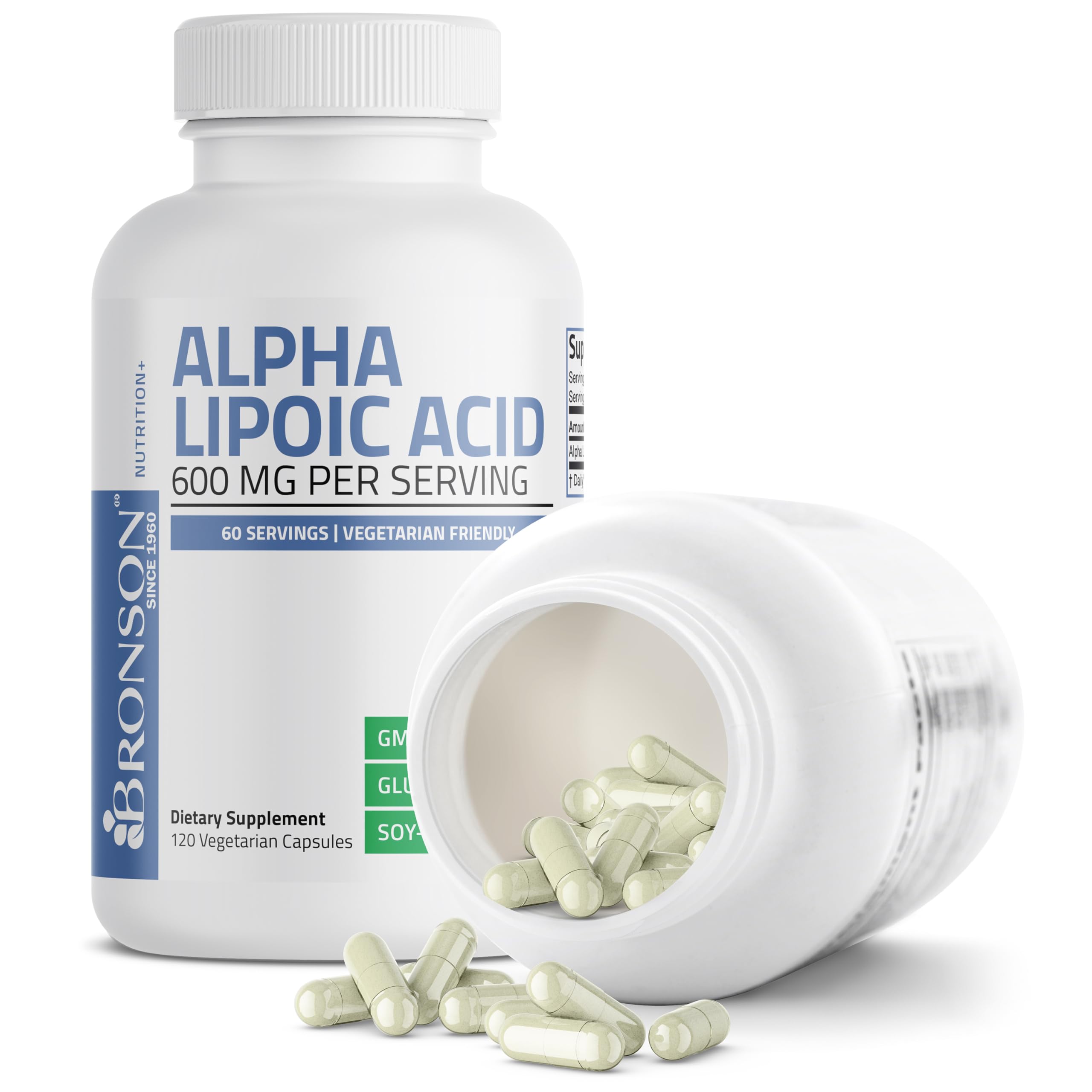 Bronson Alpha Lipoic Acid cápsula en mano para apreciar tamaño y facilidad de uso
