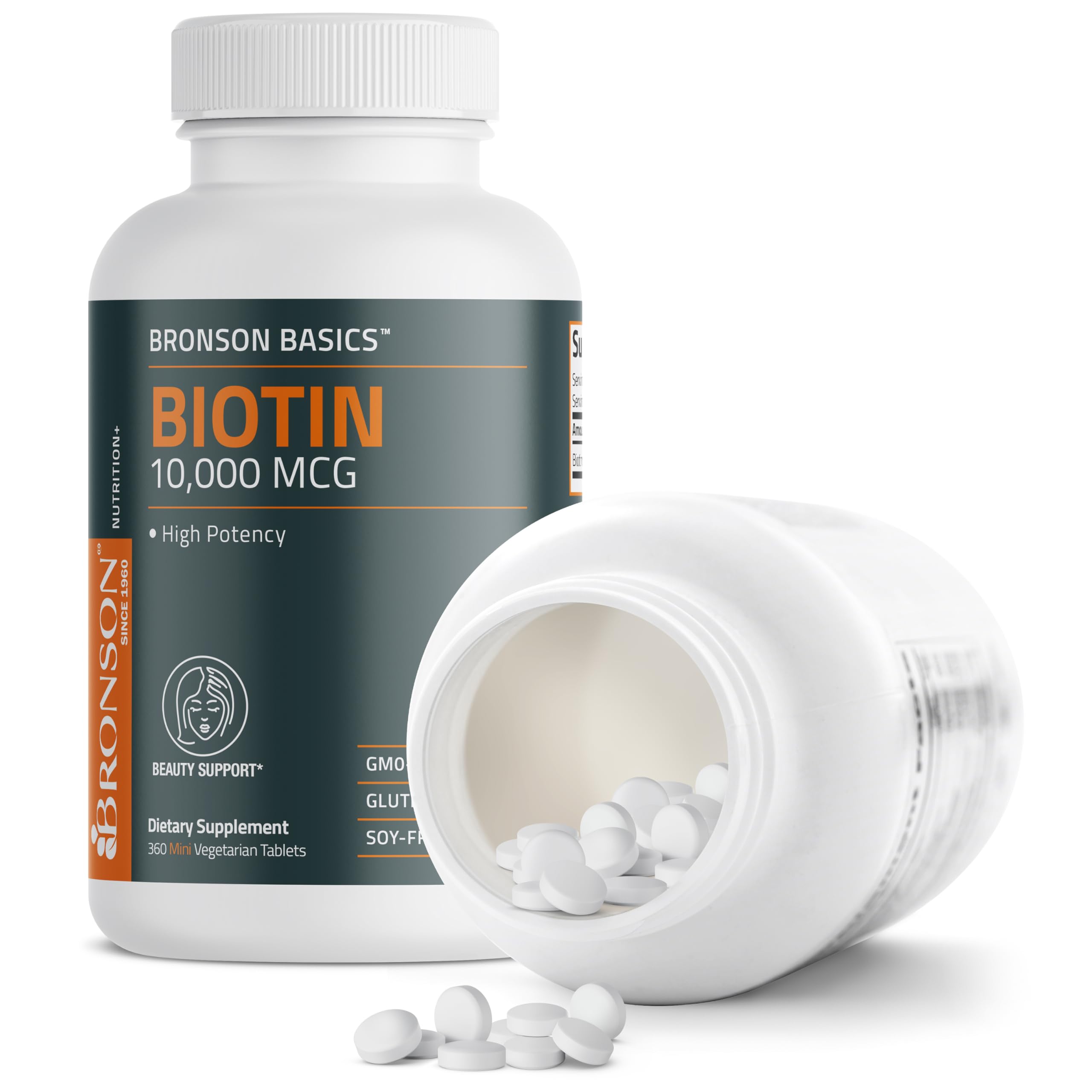 Bronson etiqueta nutricional visible indicando 10,000 mcg por tableta