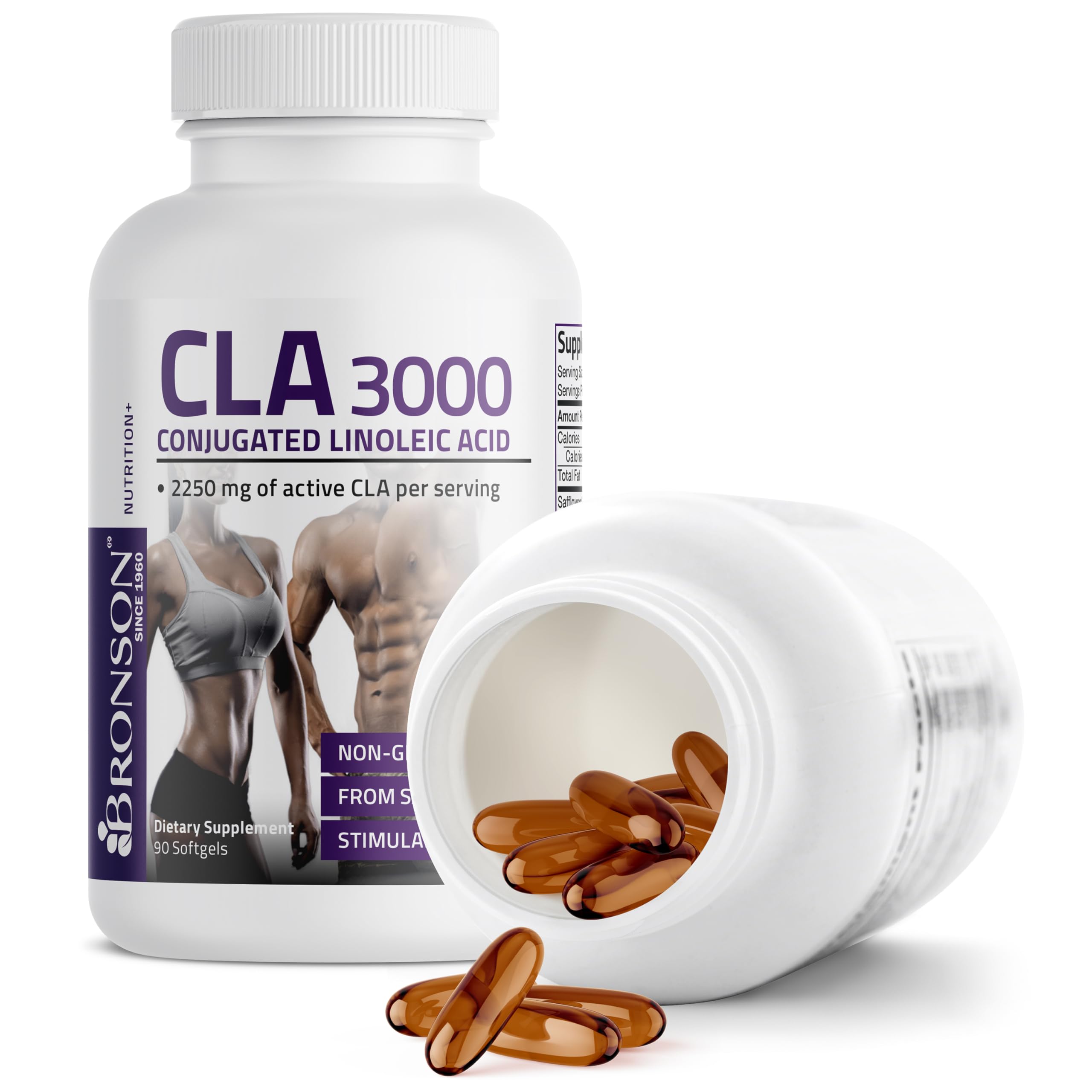 Bronson botella abierta con softgels visibles para ver el contenido real