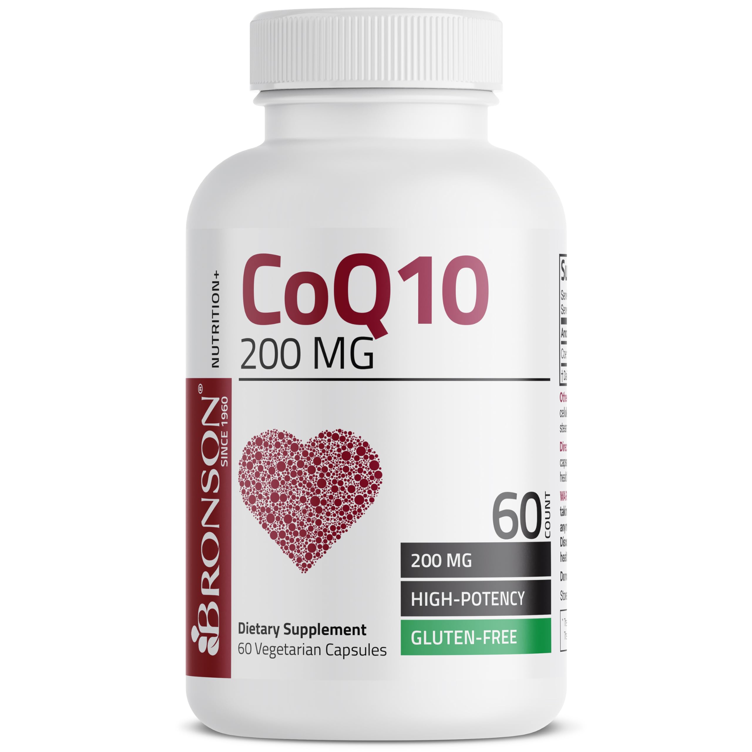 Bronson etiqueta con información nutricional que muestra 200 mg por cápsula