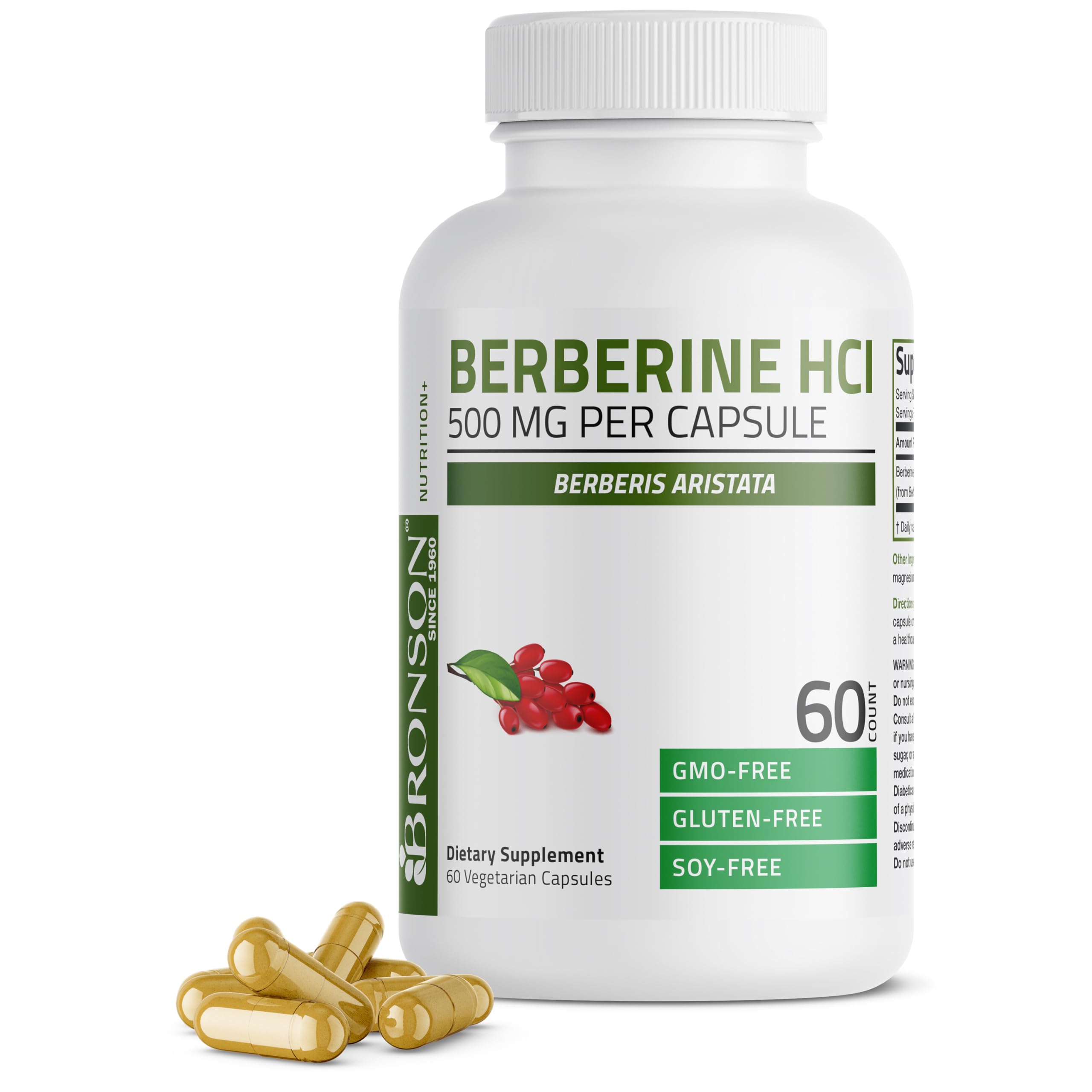 Bronson envase frontal de Berberine 500 mg mostrando presentación y cantidad