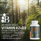Bronson etiqueta con información nutricional y potencias de D3 y K2 claras