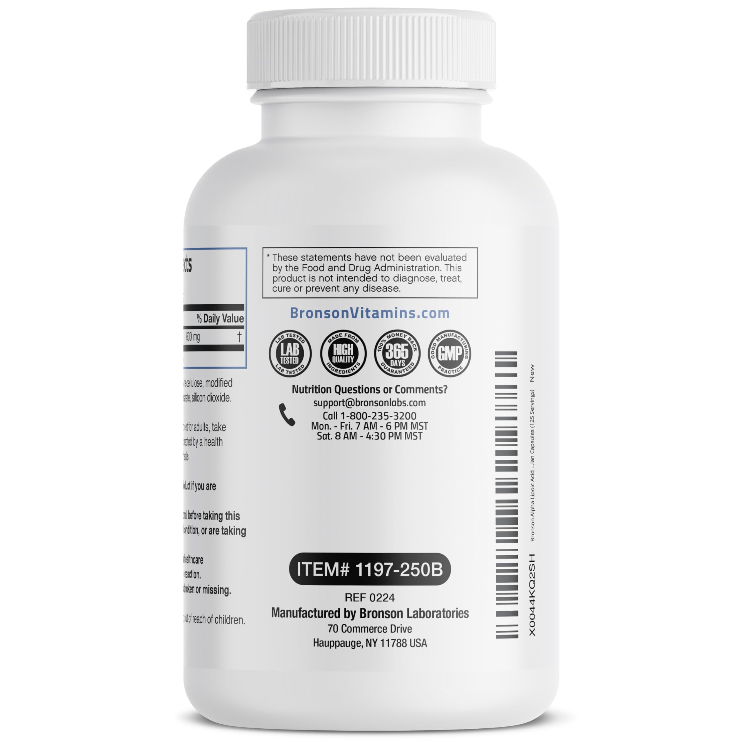 Bronson etiqueta nutricional ampliada, demuestra dosis y calidad