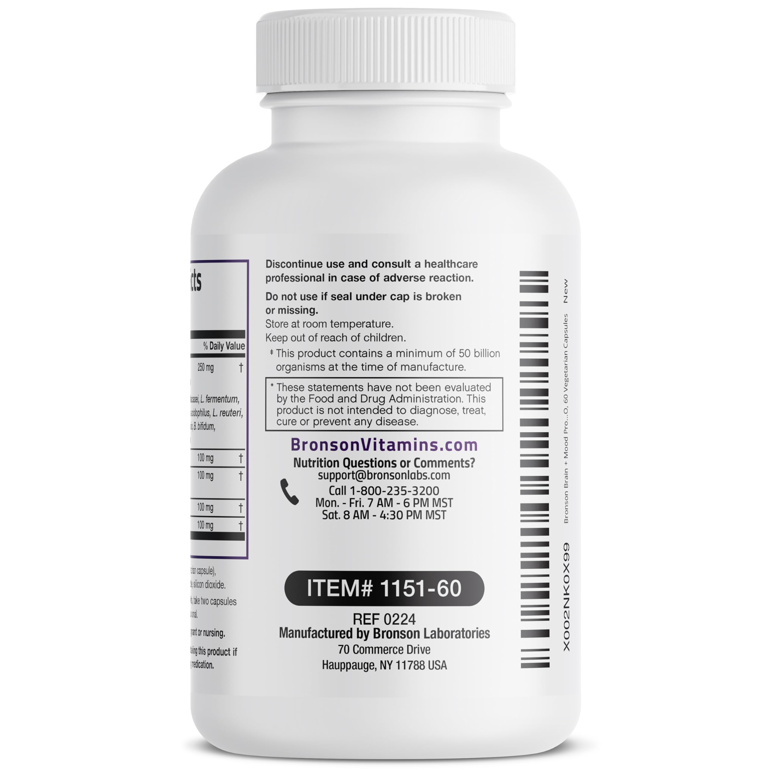 Bronson ingredientes botánicos (Bacopa, Rhodiola, L-teanina) en primer plano
