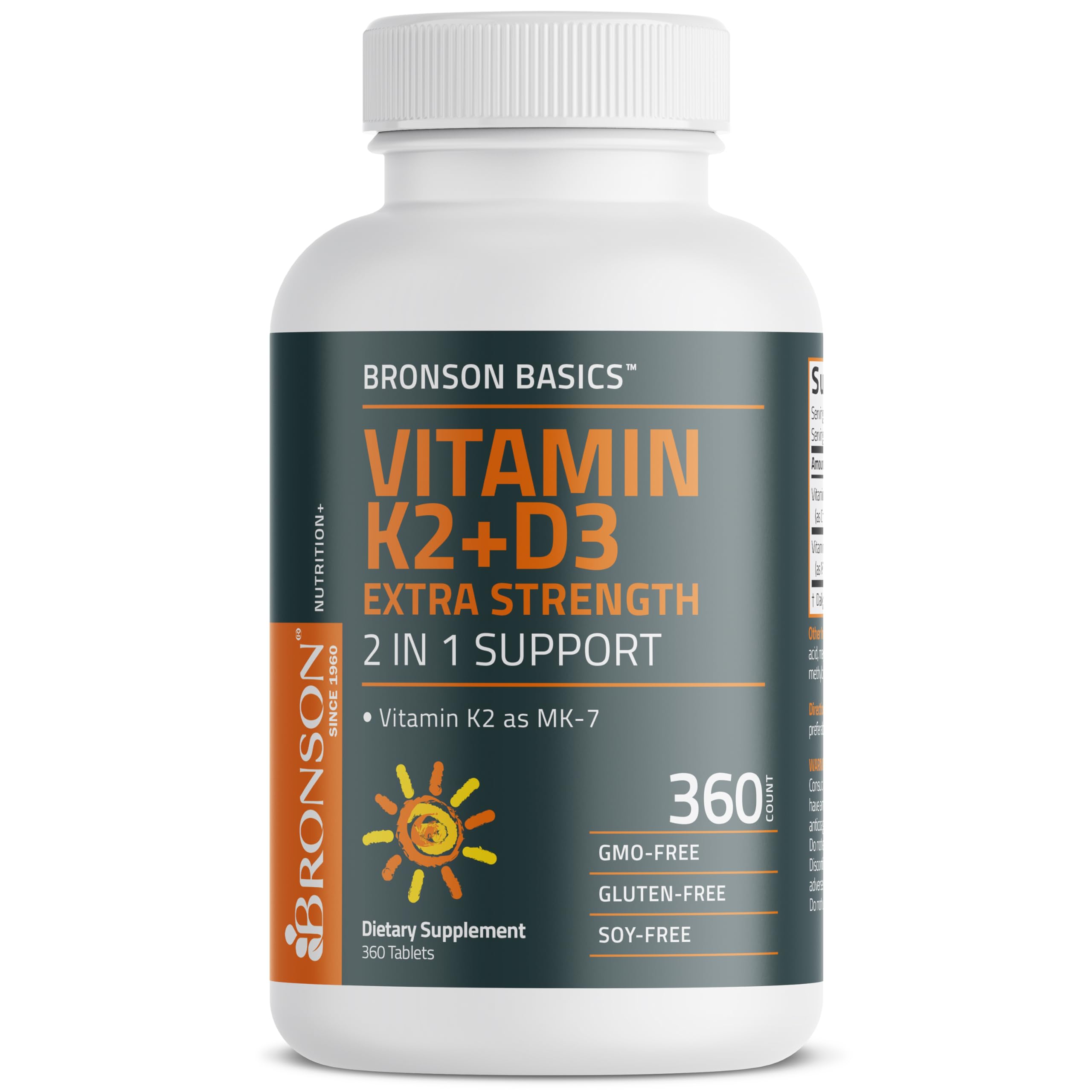 Bronson primeros planos de ingredientes MK-7 y D3 para sinergia