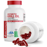 Bronson krill etiqueta con ingredientes y certificaciones visibles