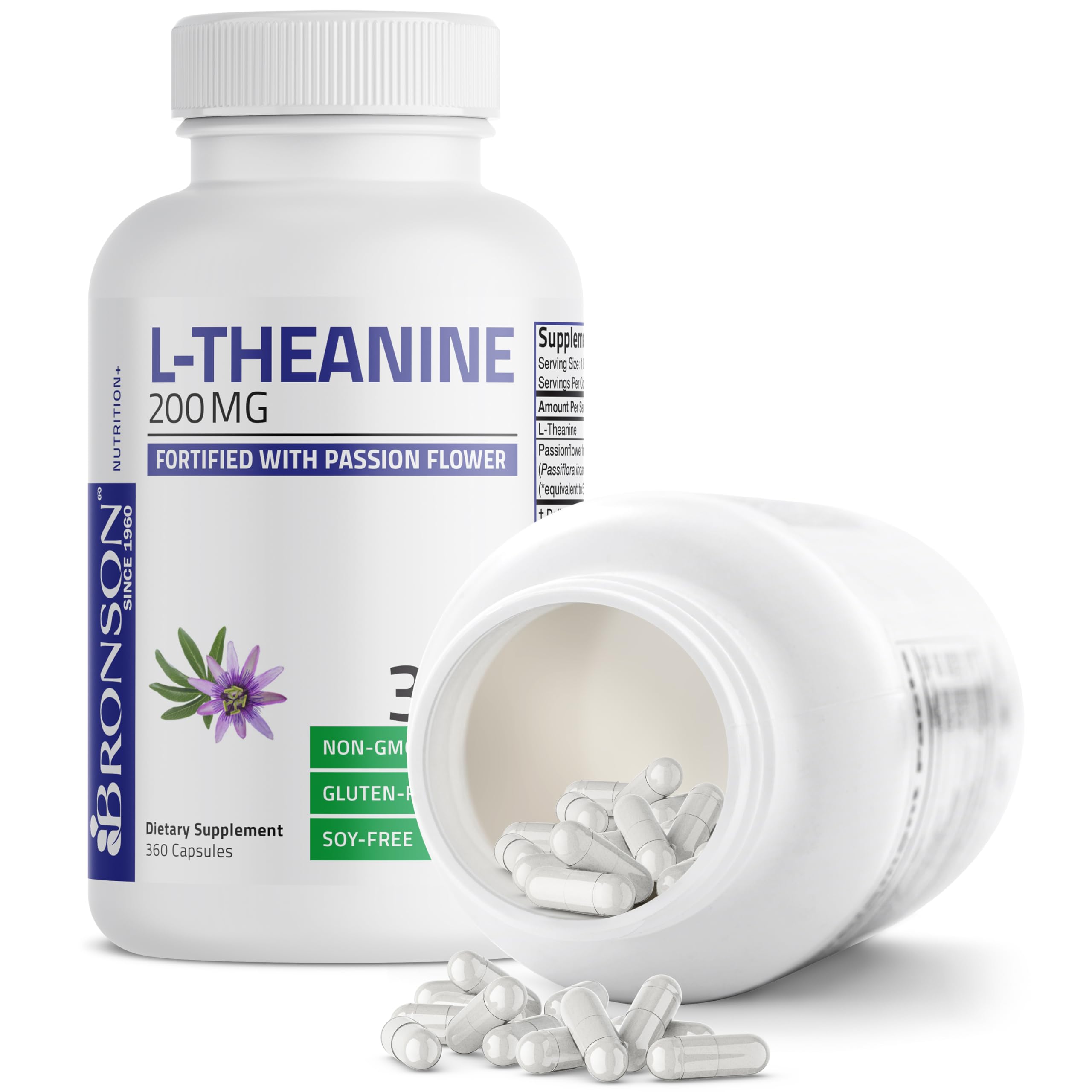 Bronson etiqueta nutricional y certificaciones que indican pruebas y pureza