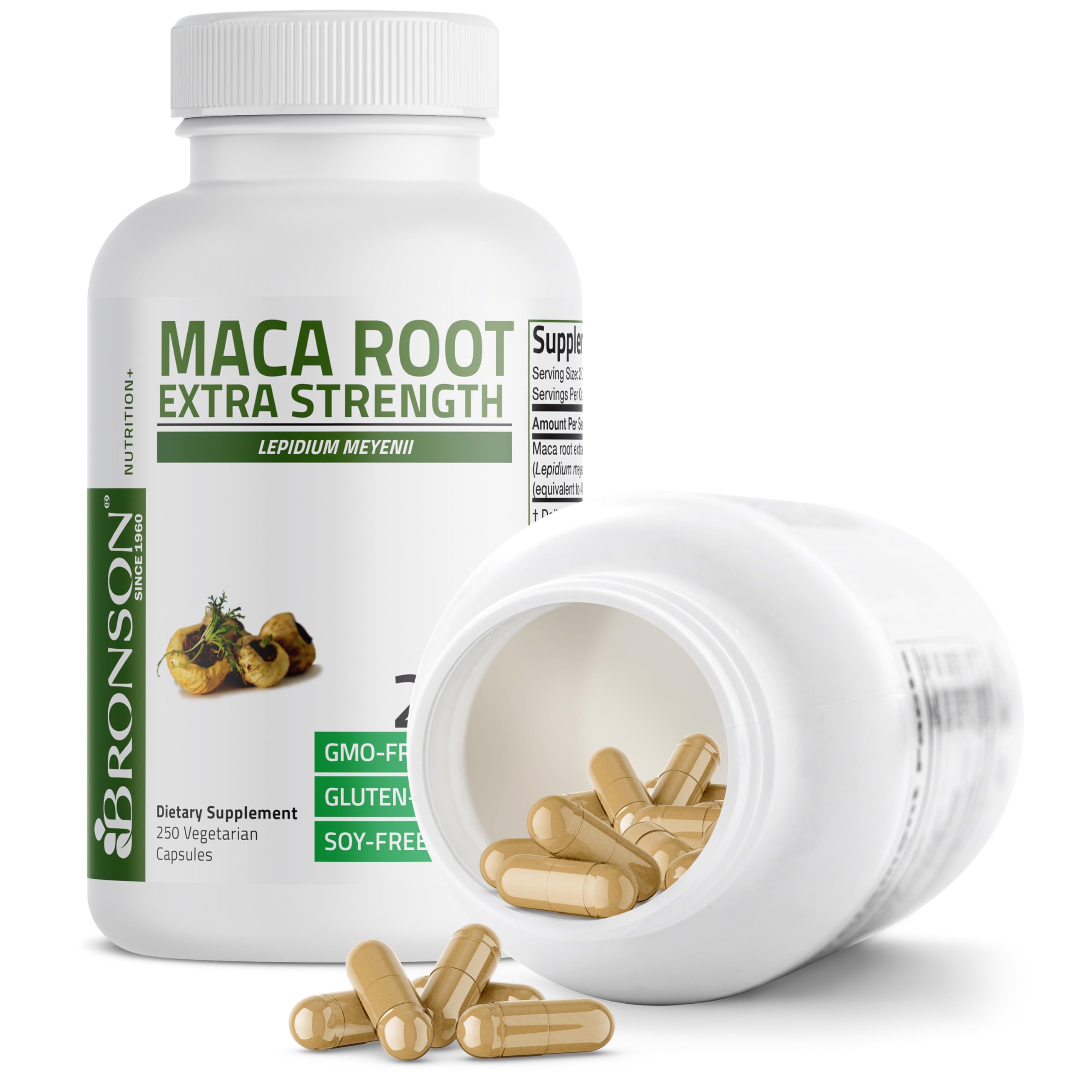 Bronson raíz de maca natural que resalta origen peruano del ingrediente