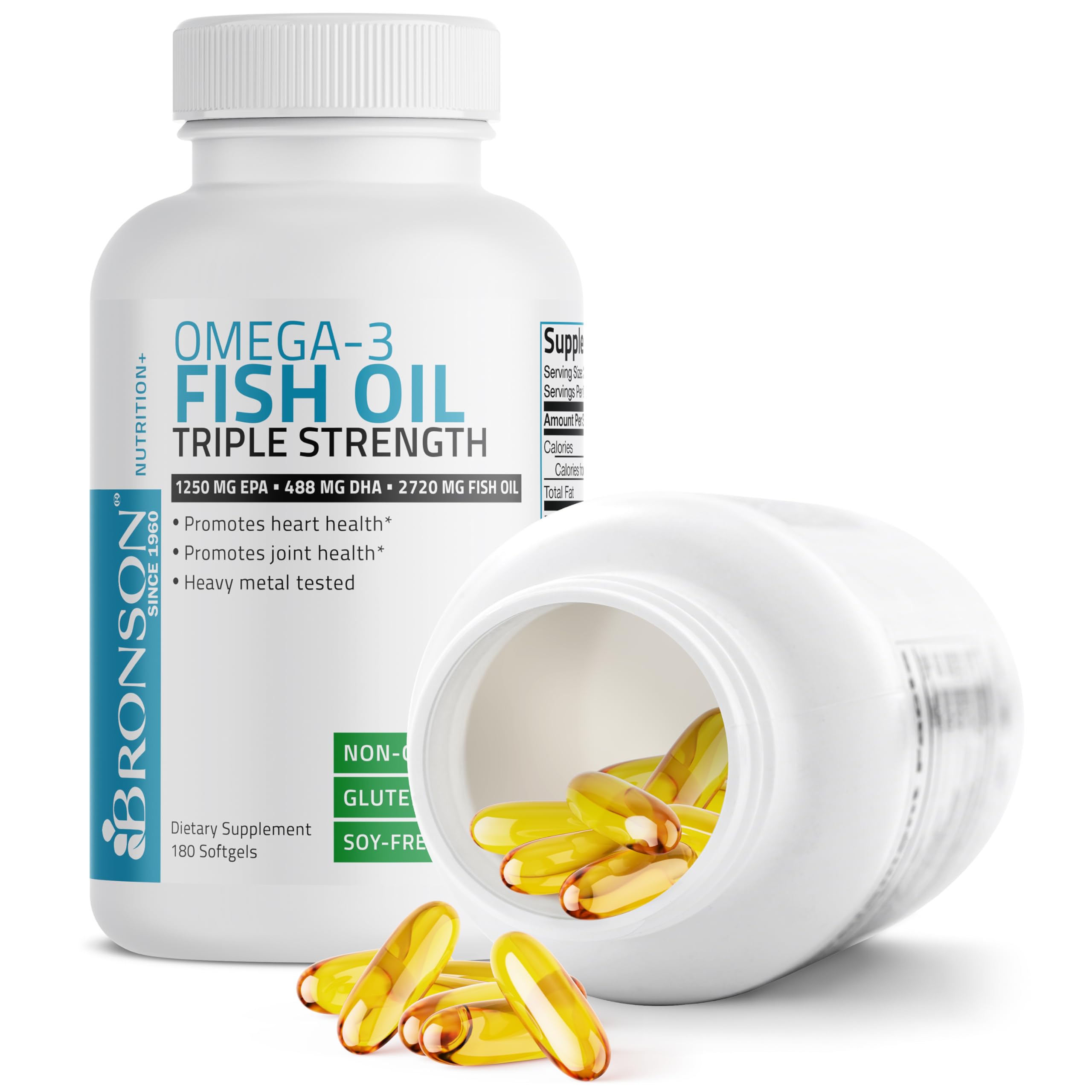Bronson etiqueta nutricional con cifras EPA 1250 mg y DHA 488 mg