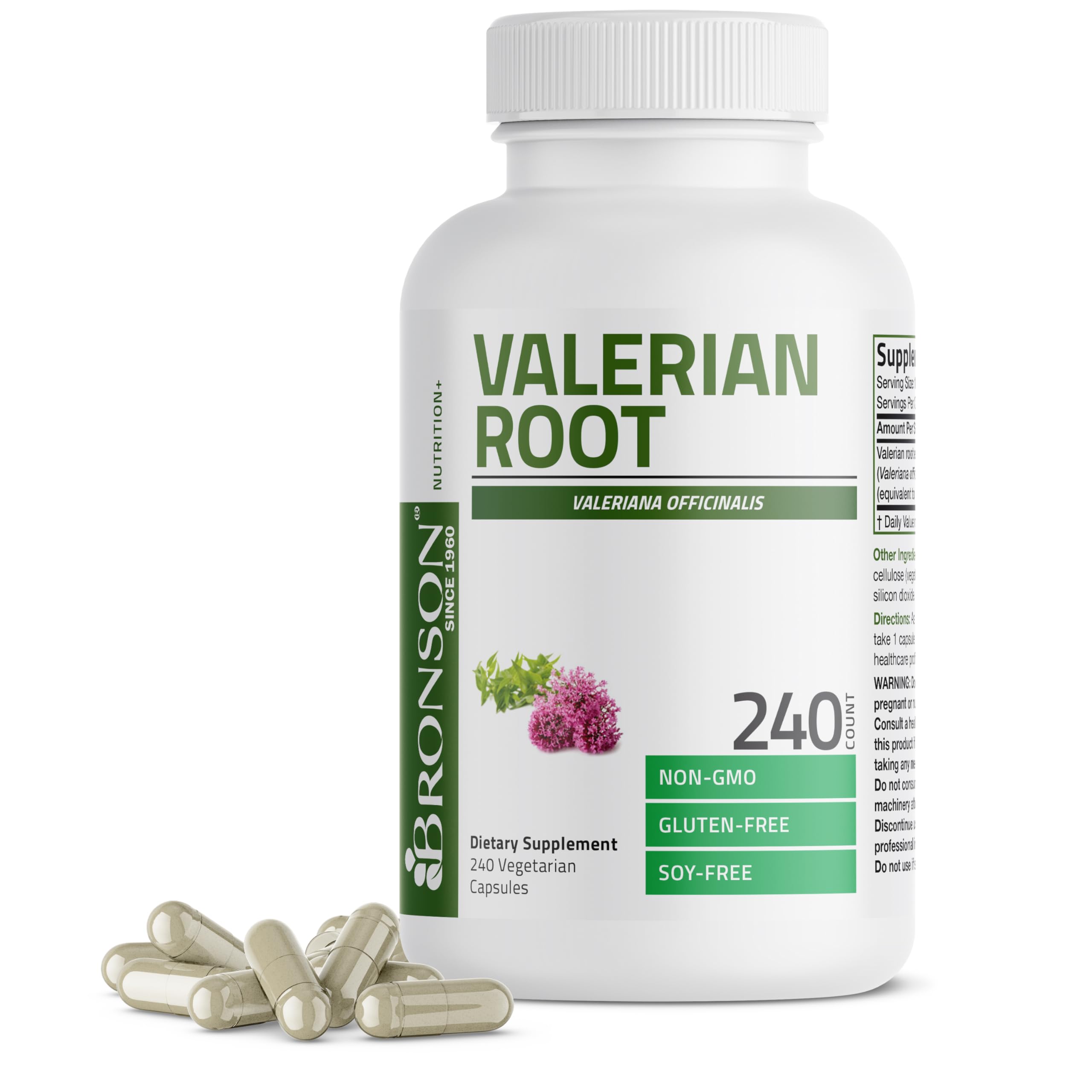 Bronson frasco frontal de Valerian Root con envase grande y beneficio de confianza