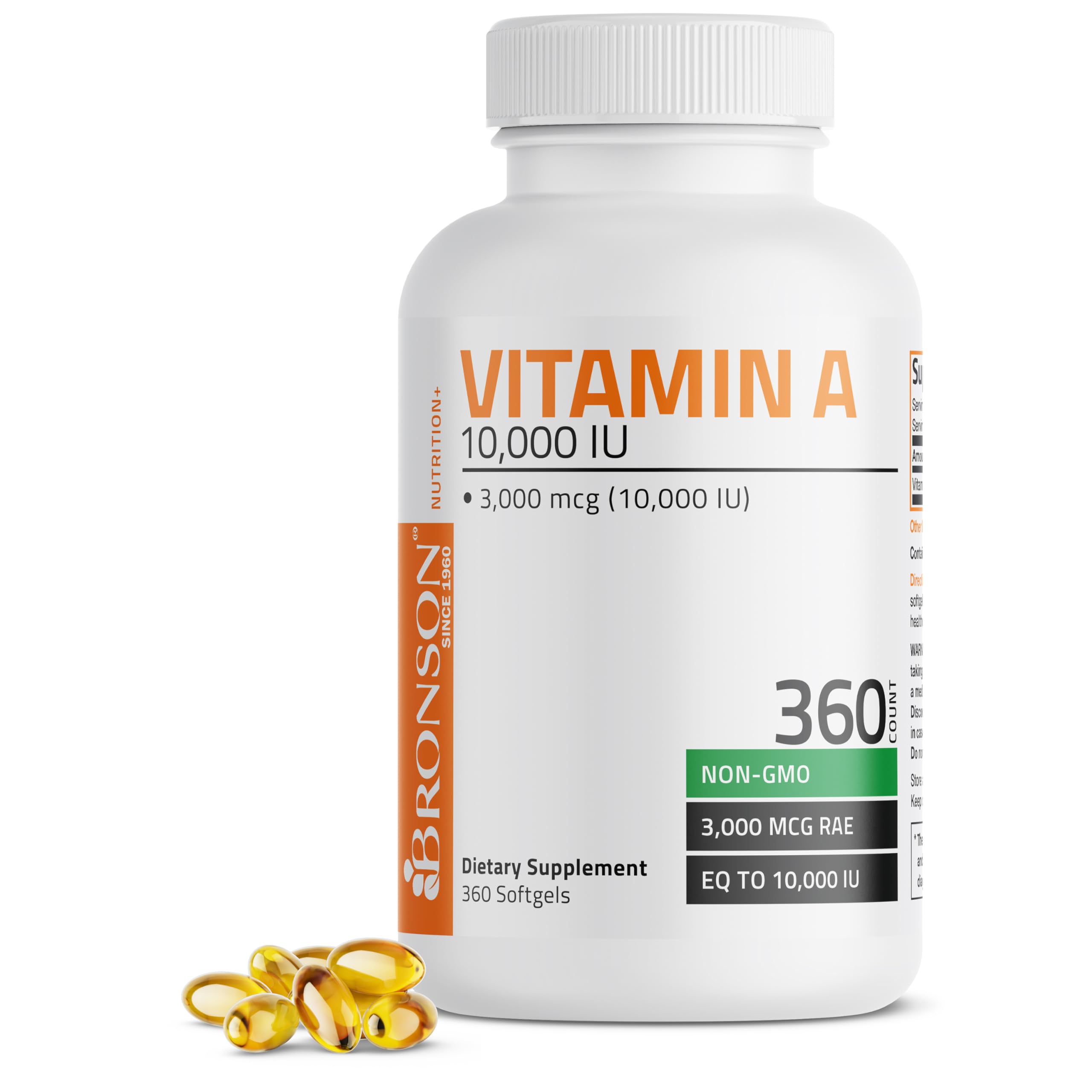 Bronson: frente del envase con 360 softgels y alta potencia
