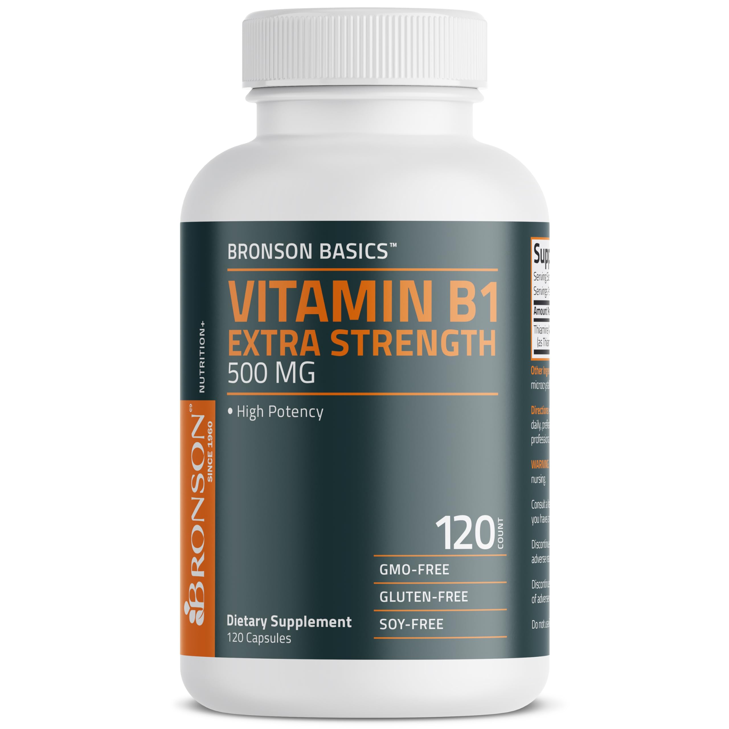 Bronson etiqueta nutricional mostrando 500 mg por cápsula y transparencia informativa
