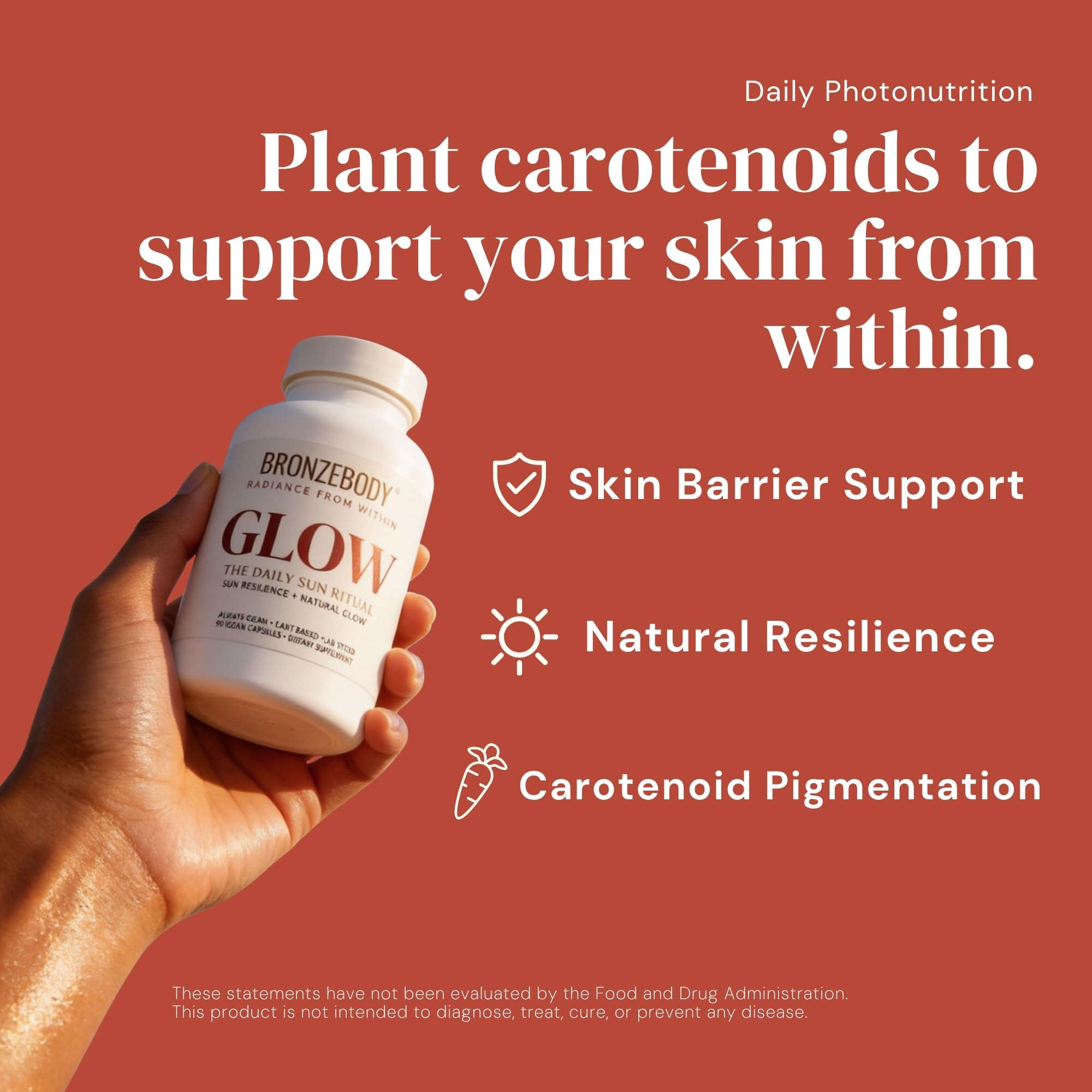 Bronzebody GLOW etiqueta con información de ingredientes y dosis