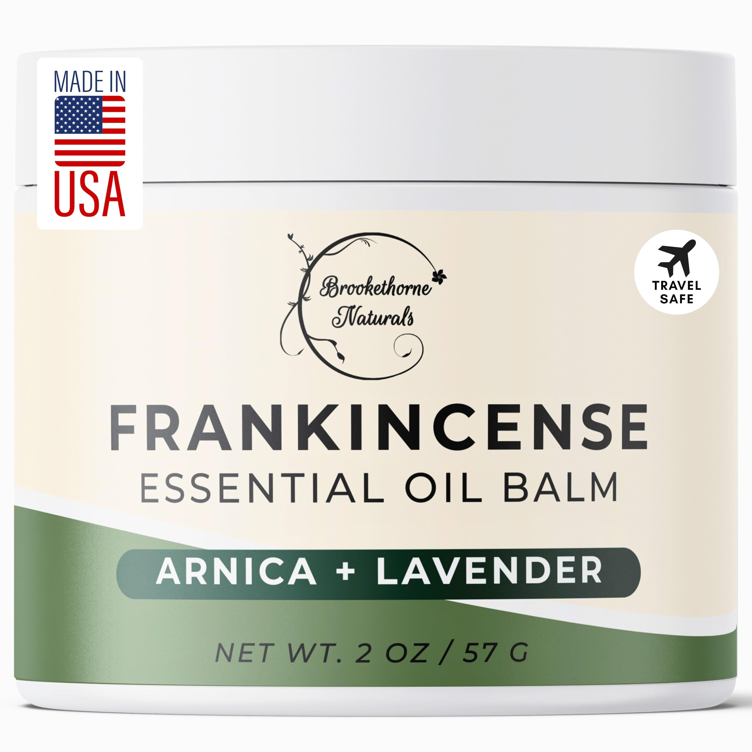 Brookethorne Naturals frasco frontal del bálsamo mostrando etiqueta clara y portátil