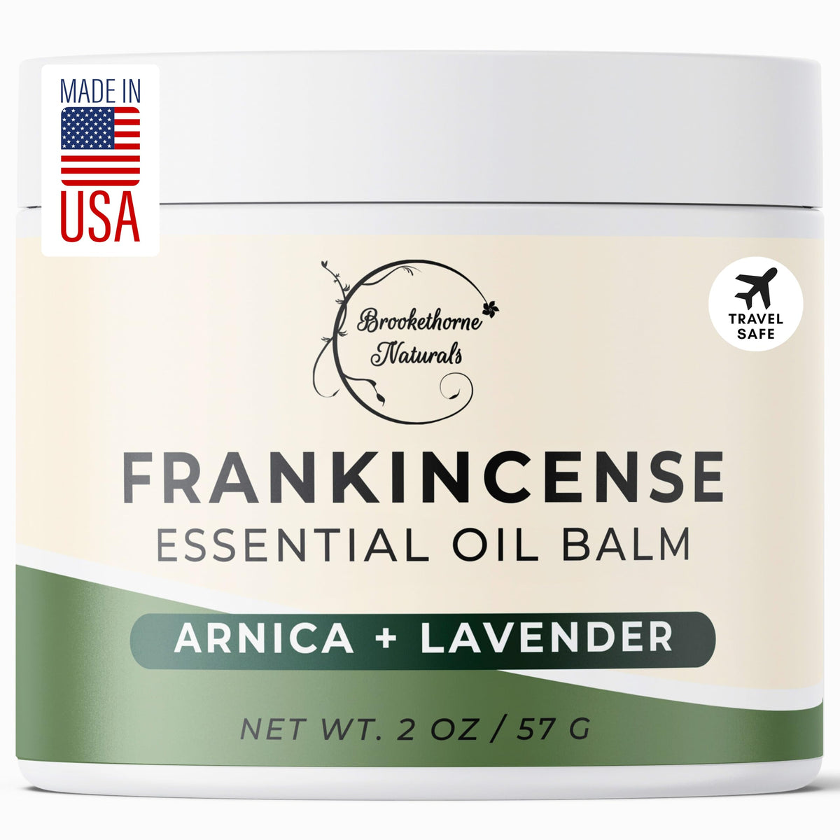 Brookethorne Naturals frasco frontal del bálsamo mostrando etiqueta clara y portátil