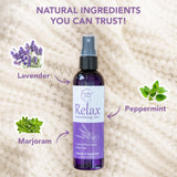 Brookethorne Naturals spray en almohada demostrando efecto calmante y fresco