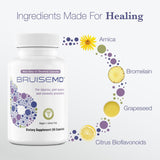 BruiseMD frasco en mano para comparar tamaño y dosificación