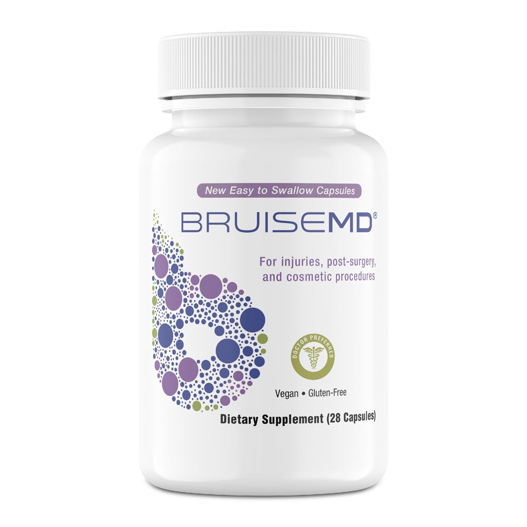 BruiseMD empaque frontal mostrando dosis y beneficios para moretones