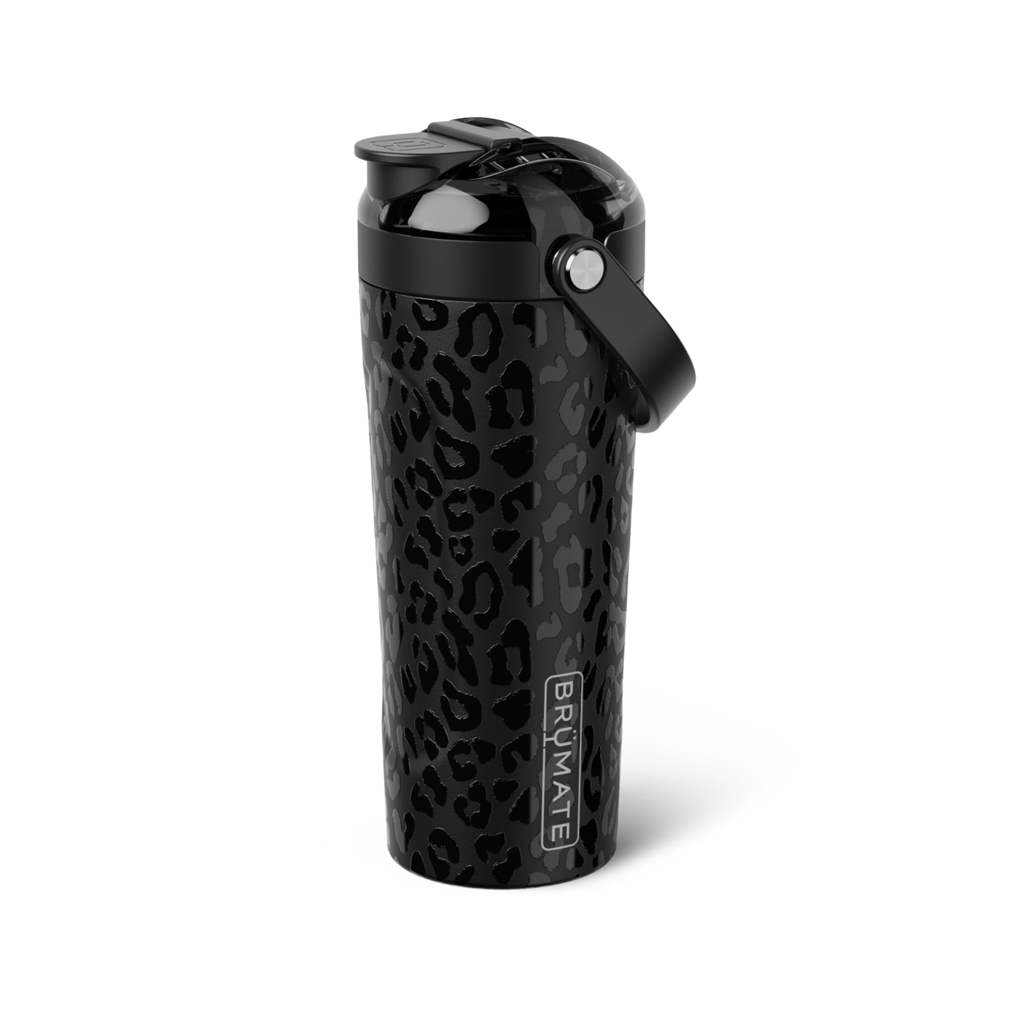 BrüMate MultiShaker vista frontal Onyx Leopard con diseño llamativo y sellado confiable