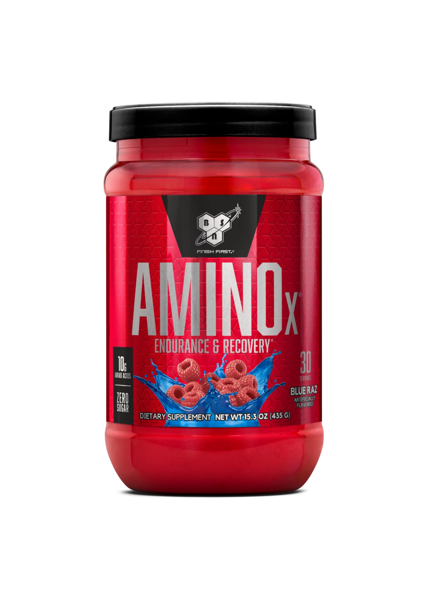 BSN frasco delantero Blue Raz mostrando etiqueta y porciones