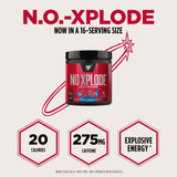 BSN N.O.-XPLODE detalle de la etiqueta con ingredientes y beneficios clave
