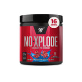 BSN N.O.-XPLODE frente del envase mostrando diseño y sabor Blue Raz