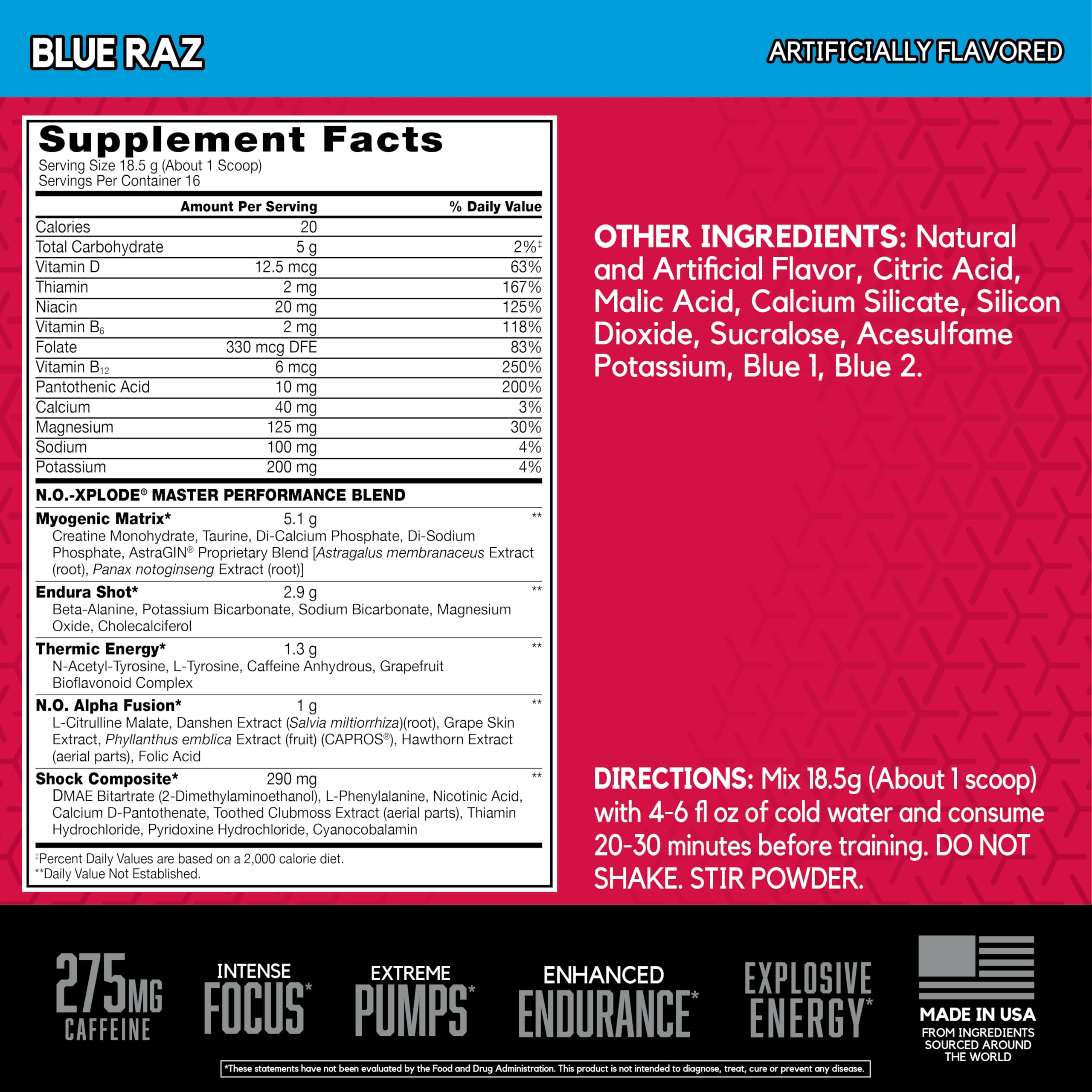 BSN N.O.-XPLODE mezclado en vaso, BSN muestra mezcla homogénea y energía