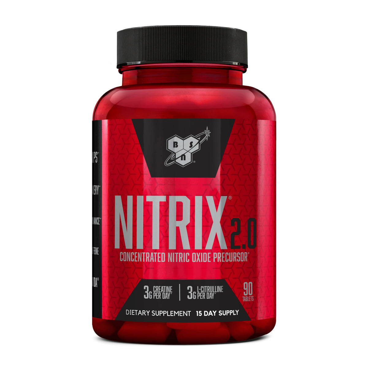 BSN frasco frontal que muestra NITRIX 2.0 para rendimiento y congestión