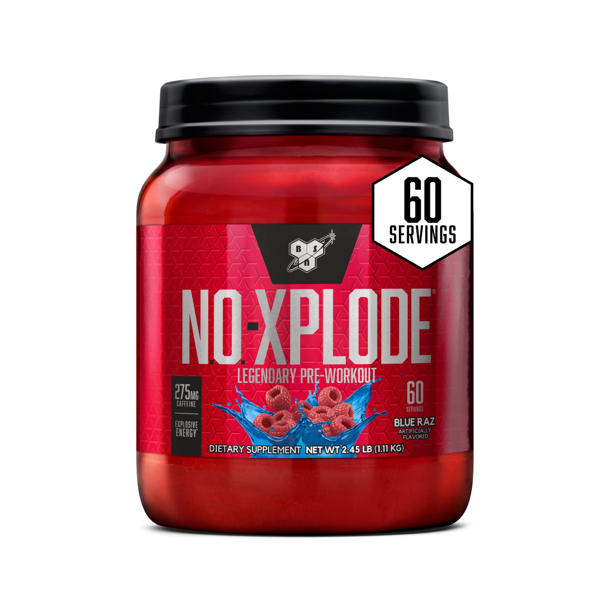 BSN N.O.-XPLODE frasco frontal mostrando marca y diseño, fácil identificación