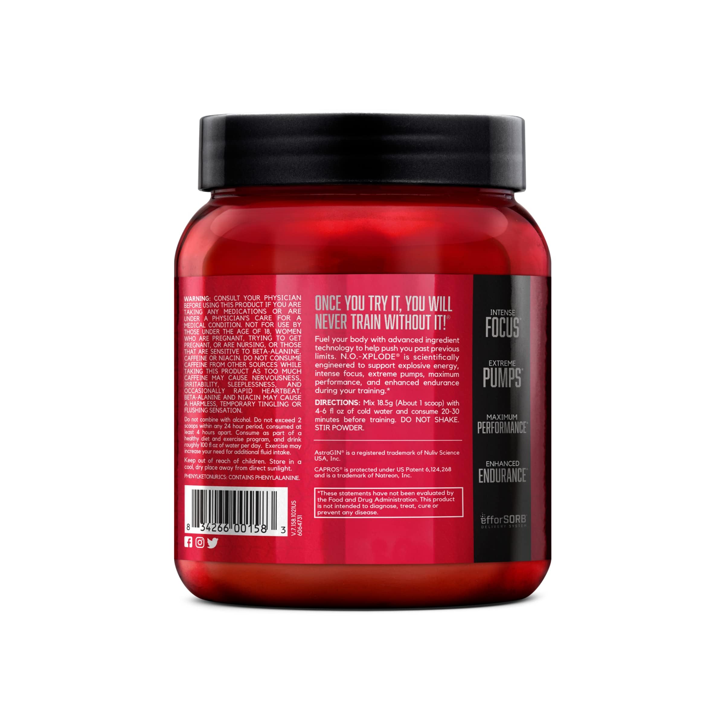 Escena en gimnasio usando BSN N.O.-XPLODE antes del levantamiento para mayor intensidad