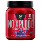 Envase BSN N.O.-XPLODE sabor uva mostrando etiqueta frontal y tamaño