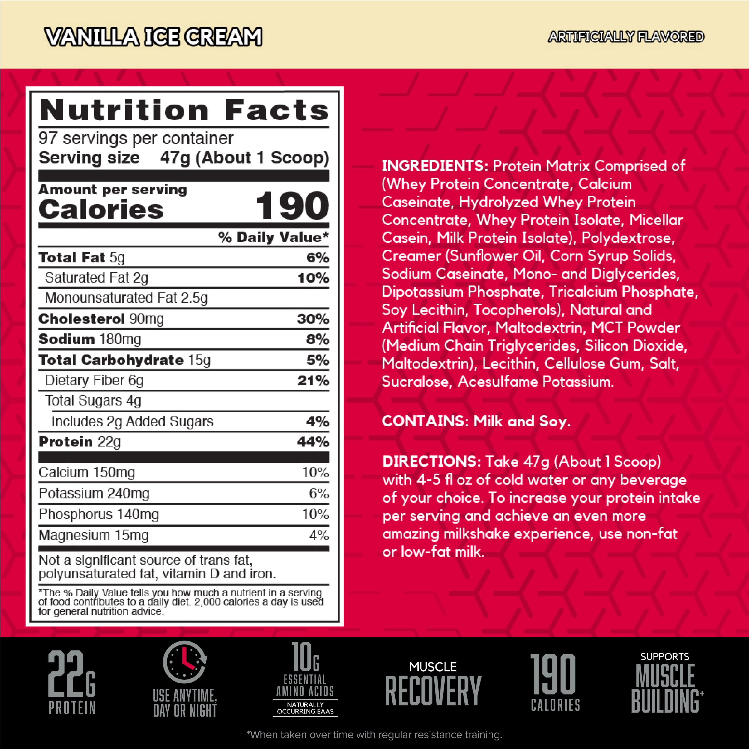 BSN batido SYNTHA-6 Vainilla Ice Cream servido en vaso, sabor tipo helado atractivo