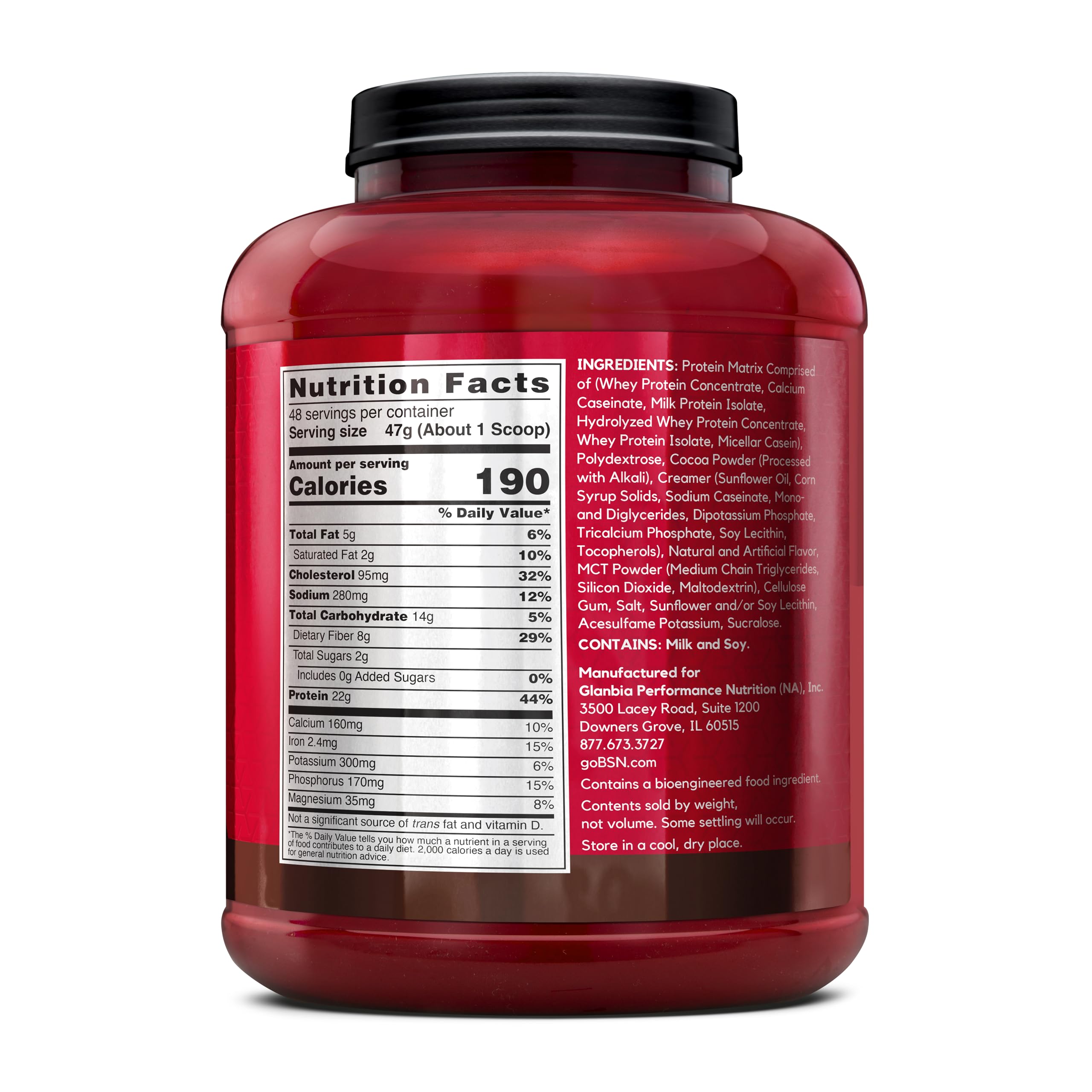 BSN enfoque en cacao y polvo que resalta sabor Chocolate Cake Batter