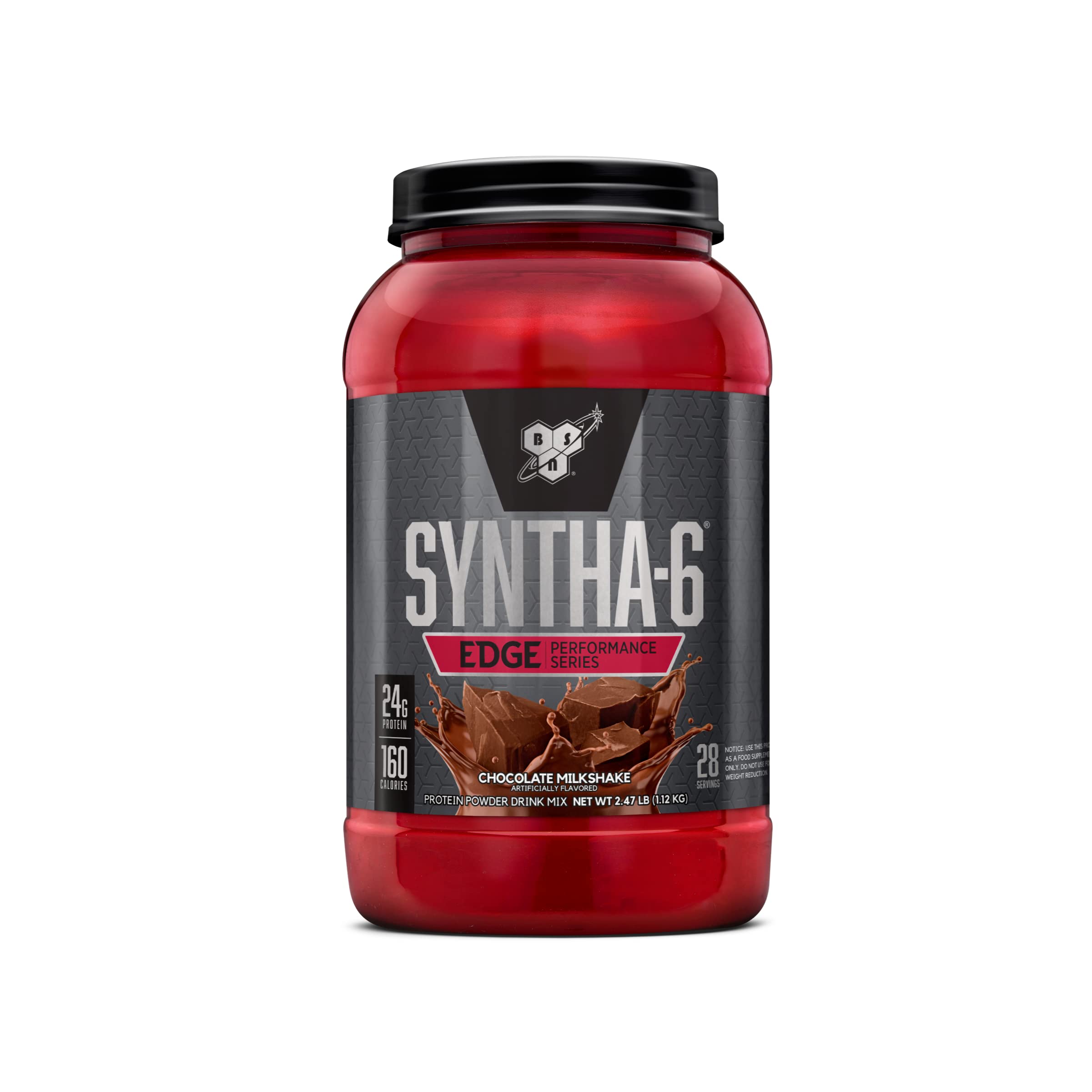 BSN bote SYNTHA-6 EDGE frontal mostrando envase y sabor chocolate