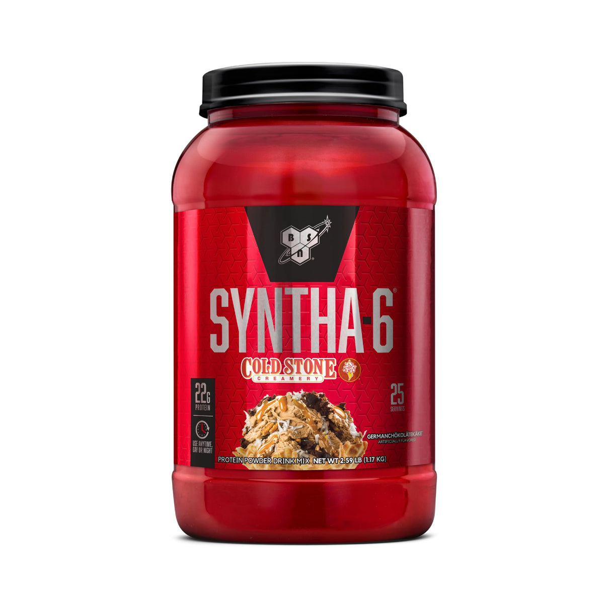 BSN envase frontal Syntha-6 mostrando presentación y sabor